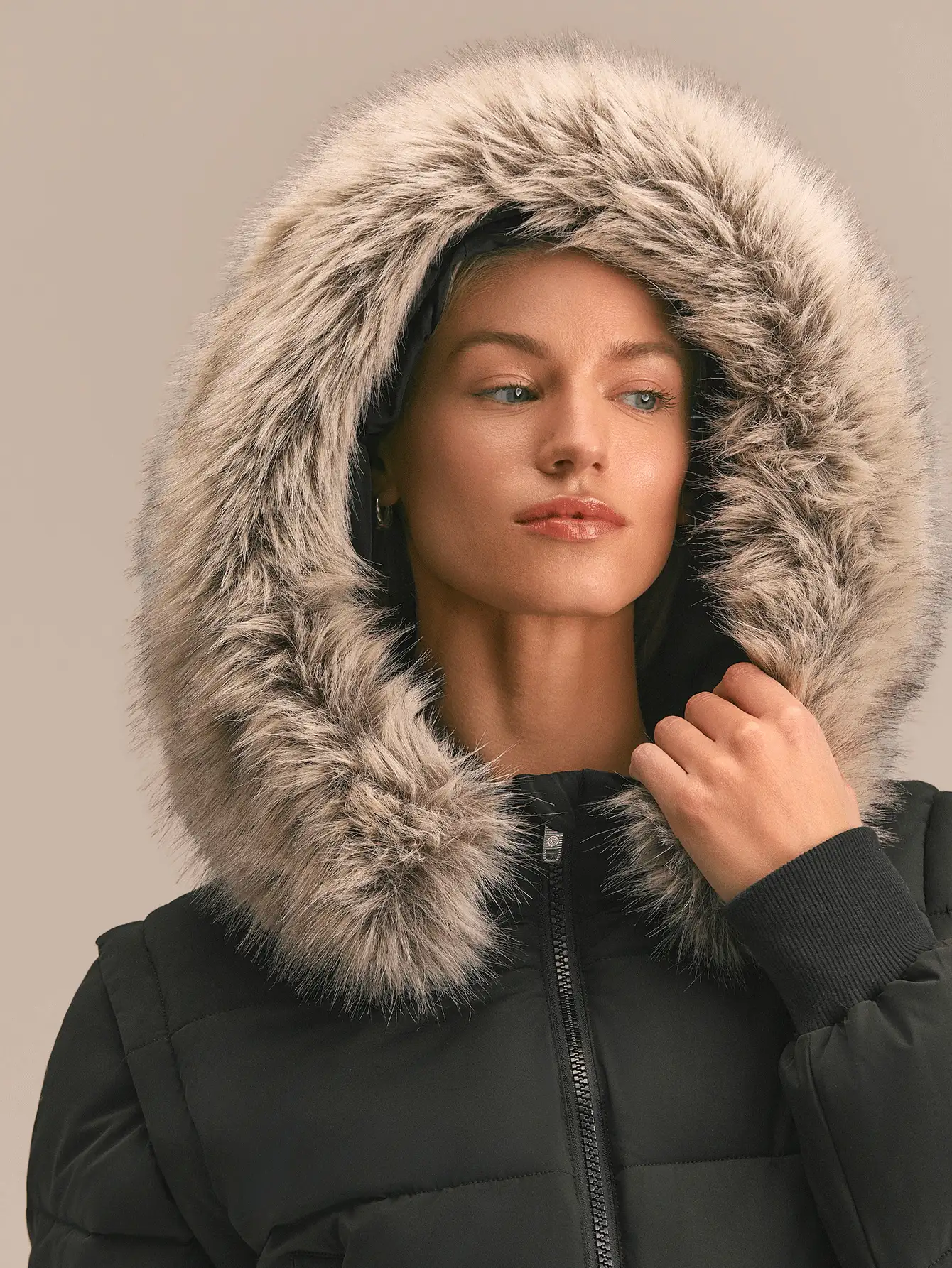 GLOWMODE Winter Glow Convertible Cropped Bomber Jacket With Detachable Faux-Fur Collar & Sleeves And Fleece-Lined Pockets Daily Casual Fall Winter Outdoor Wear - Black - View 4