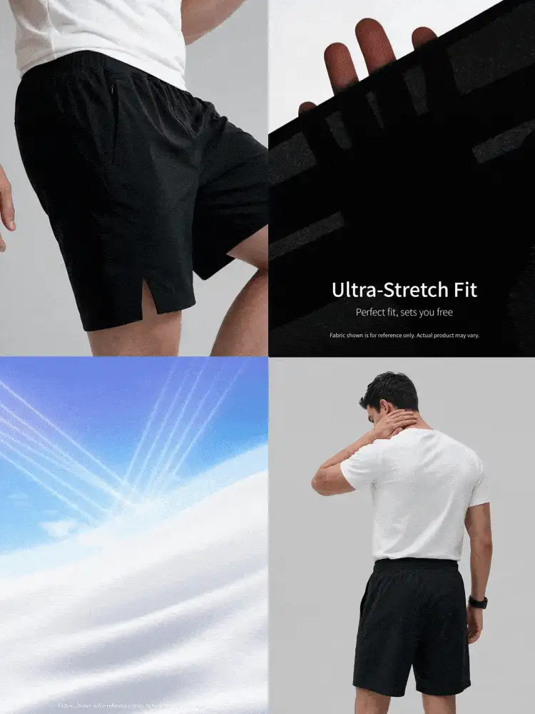 TekDrob UV Protection & Water Repellent Sporty Shorts With Front Slits, A Slant Pockets And 1 Zipper Pocket - Black - View 4