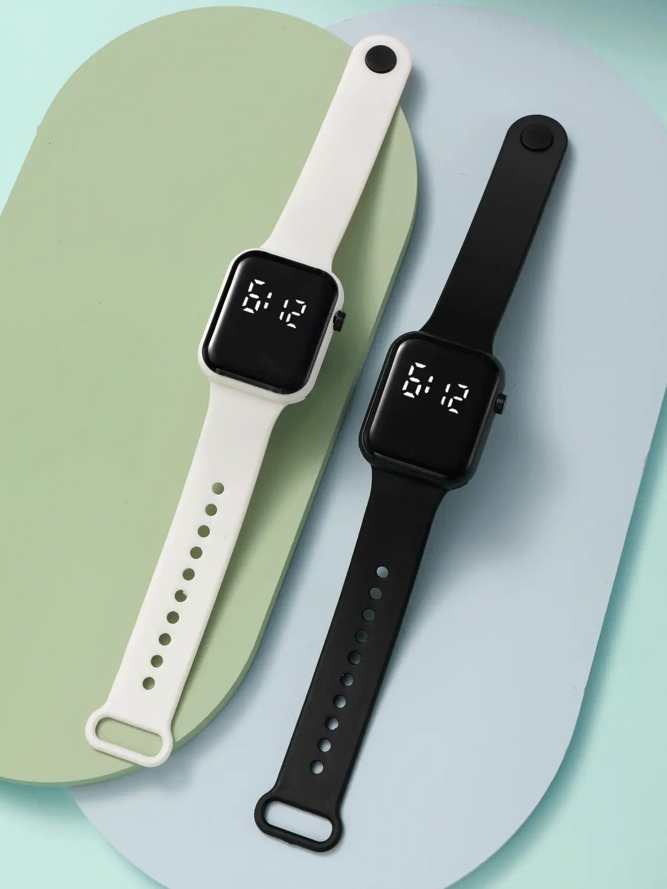 2入組乾電池 Led 方形電子手環手錶,學生/情侶配戴套裝 - 彩色 - 查看 3