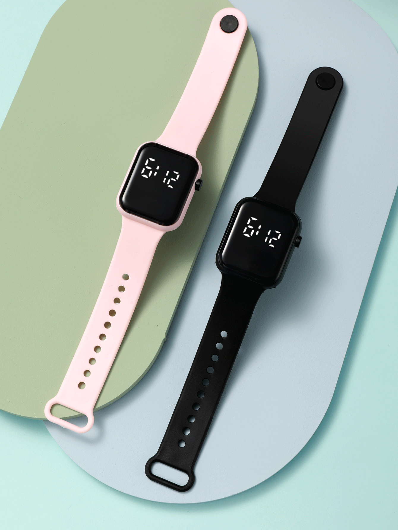 2pcs Battery Operated LED Square Digital Watch, Student/Couple Matching Watch Set - Multicolor - View 2