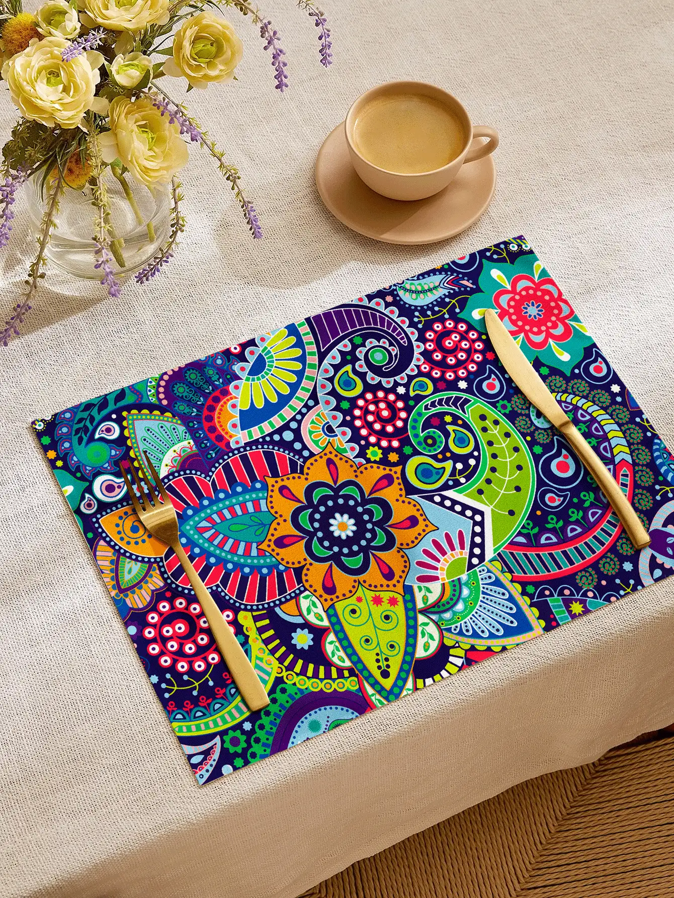 6/4pcs Kitchen And Table Cloths, Bohemian Geometric Pattern Table Mats For Dining Room, Kitchen, Dining Table