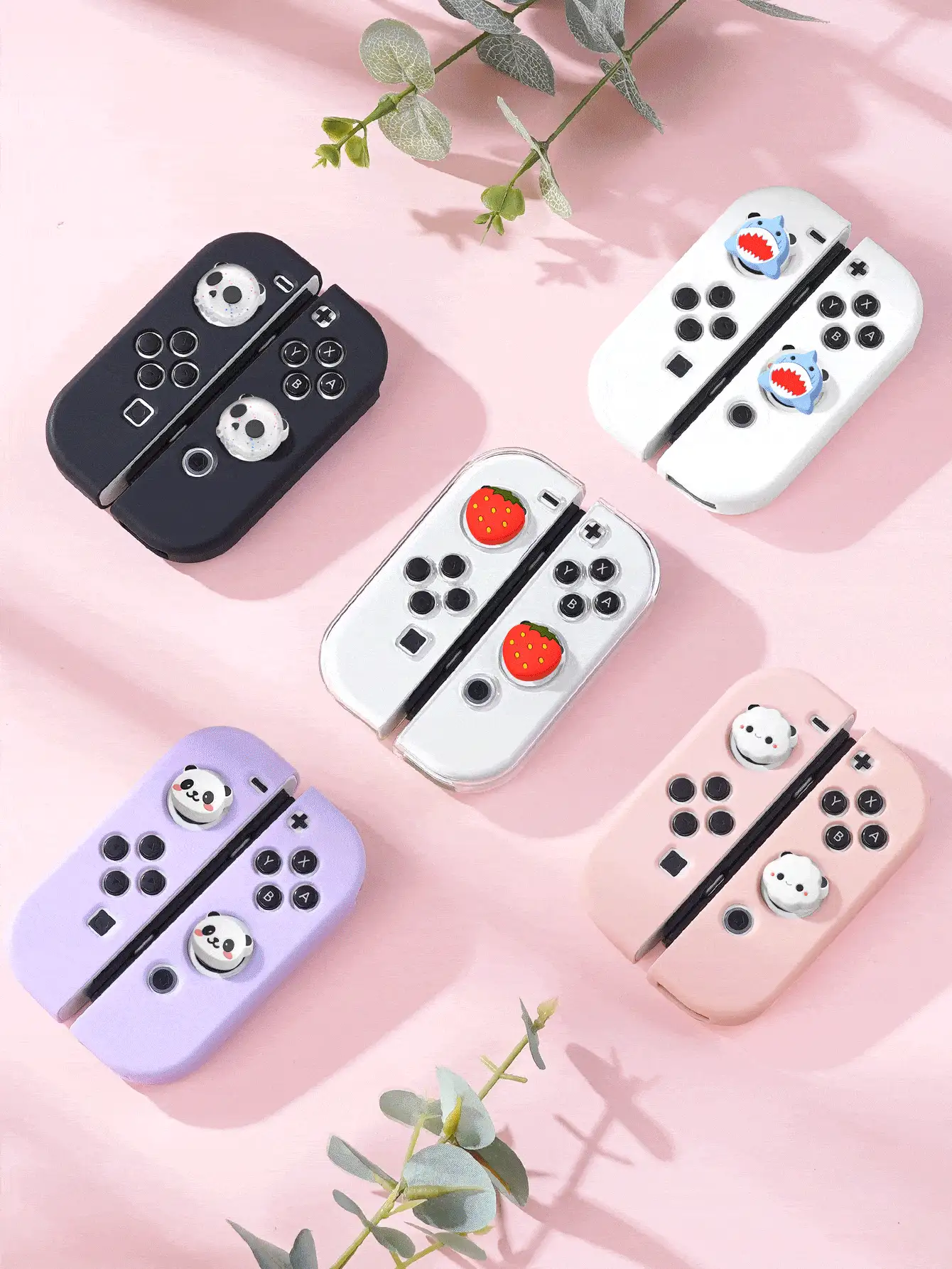 1個防滑軟矽膠握把手柄適用於Nintendo Switch/Switch OLED,含2個搖桿帽,相容於Switch/Switch OLED控制器,搖桿帽,遊戲控制器配件,適合情侶、朋友、家人的禮物 - 彩色 - 查看 3
