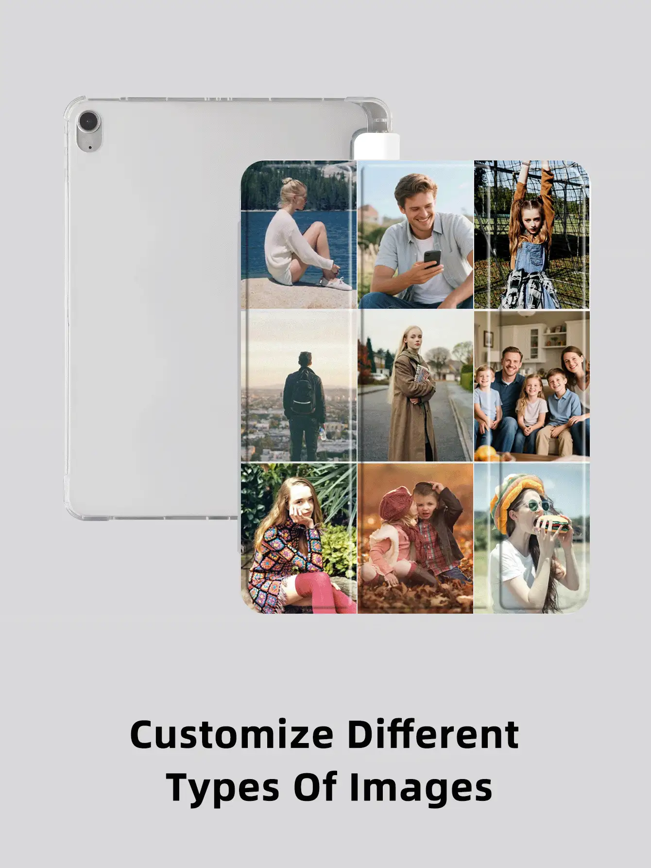 1pc Transparent Pencil Slot 9-Grid Photo Customized Tablet Case, Suitable For IPad, TPU Soft Edge Protection, Built-In Pencil Slot, 3-Fold Stand, Magnetic Sleep/Wake, Minimalist/Elegant/Creative/Personalized Flip Tablet Case, 3-Fold Tablet Case - Multicolor - View 3