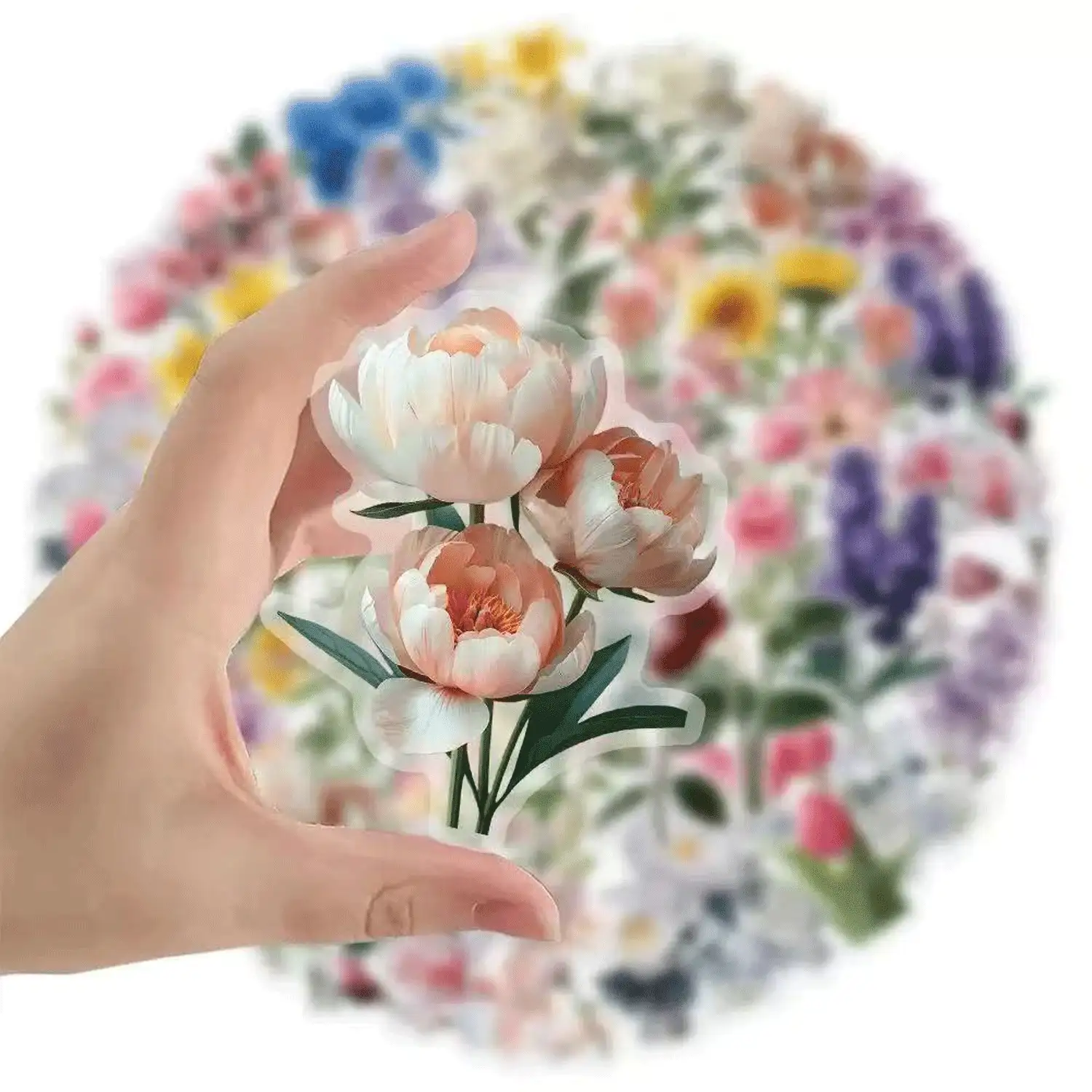 50pcs Plant Flower PET Stickers . Thermal Transfer Ironing . DIY Handmade Decorative Stickers . Notebook Collage Materials . Waterproof And Tear-Resistant . - Multicolor - View 4