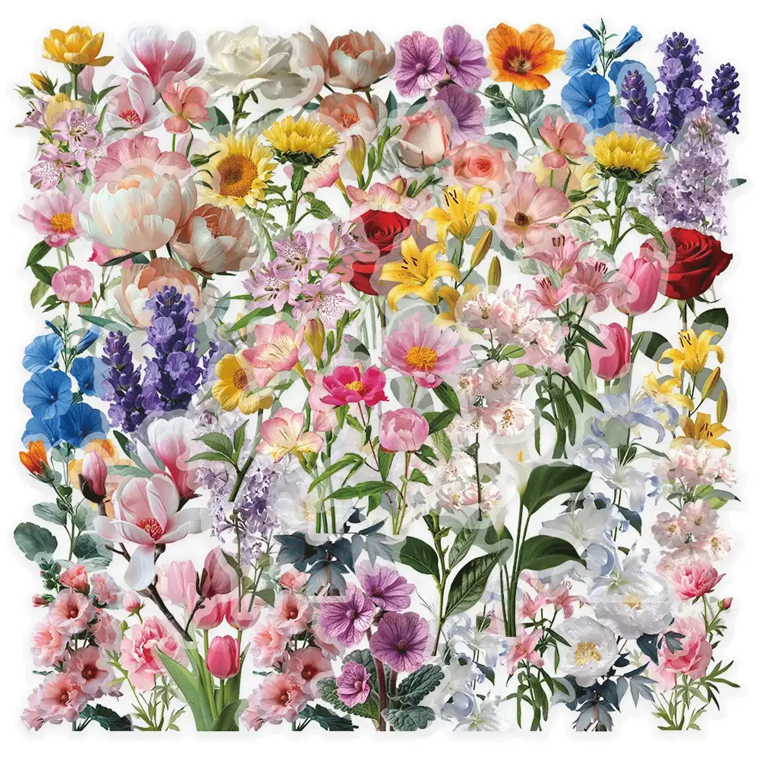 50pcs Plant Flower PET Stickers . Thermal Transfer Ironing . DIY Handmade Decorative Stickers . Notebook Collage Materials . Waterproof And Tear-Resistant . - Multicolor - View 2