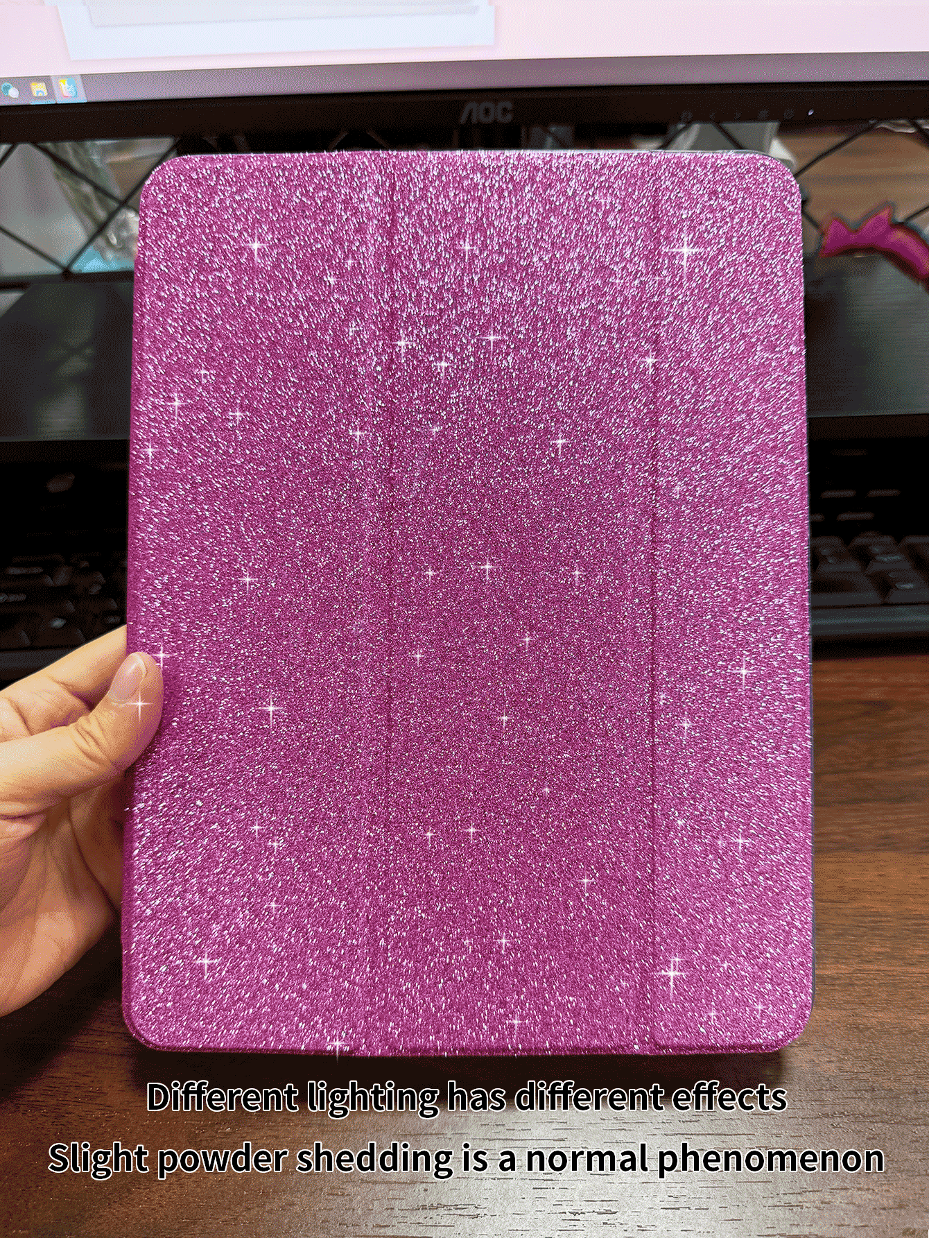 1个亮面三折闪光粉色平板保护套，三折支架，PC半透明硬质后盖，超薄便捷，时尚闪亮，适用于iPad Mini 1/2/3/Mini 4/Mini 5/Mini 6/Mini 7、iPad 2/3/4、iPad Air 11英寸（M3）2025款、iPad（A16）11英寸第11代2025款。可能存在轻微亮片脱落，塑料硬壳，轻薄便携。部分型号可能不具备全包式设计或笔槽。 - 玫紅色 - 查看 3