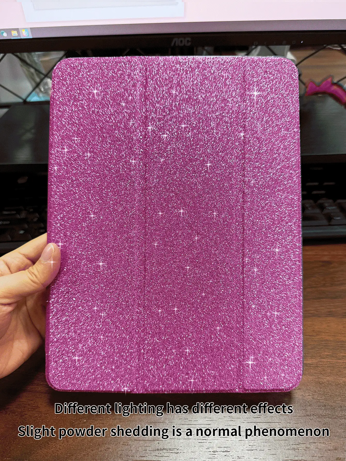 1个亮面三折闪光粉色平板保护套，三折支架，PC半透明硬质后盖，超薄便捷，时尚闪亮，适用于iPad Mini 1/2/3/Mini 4/Mini 5/Mini 6/Mini 7、iPad 2/3/4、iPad Air 11英寸（M3）2025款、iPad（A16）11英寸第11代2025款。可能存在轻微亮片脱落，塑料硬壳，轻薄便携。部分型号可能不具备全包式设计或笔槽。 - 玫紅色 - 查看 4