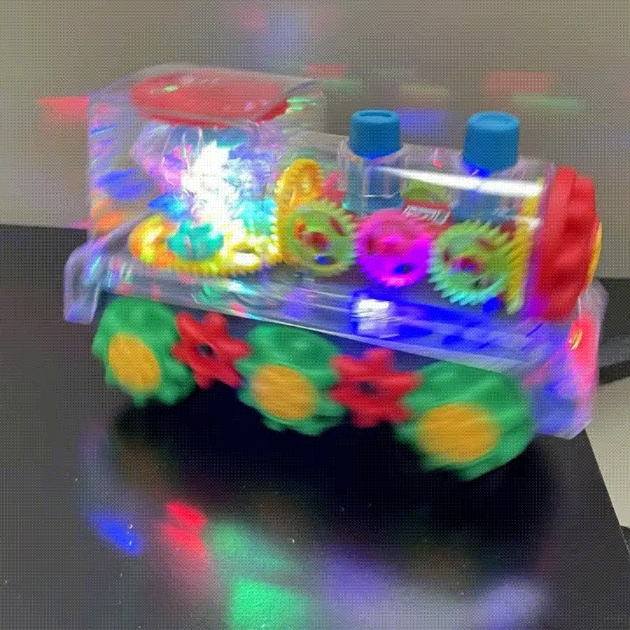 1 件透明齿轮火车引擎玩具，带灯光和声音，360° 旋转，全方位，婴儿早教玩具，电动火车玩具，婴儿生日礼物，爬行益智玩具，抬头训练（齿轮颜色随机），火车，火车套装，火车玩具，返校