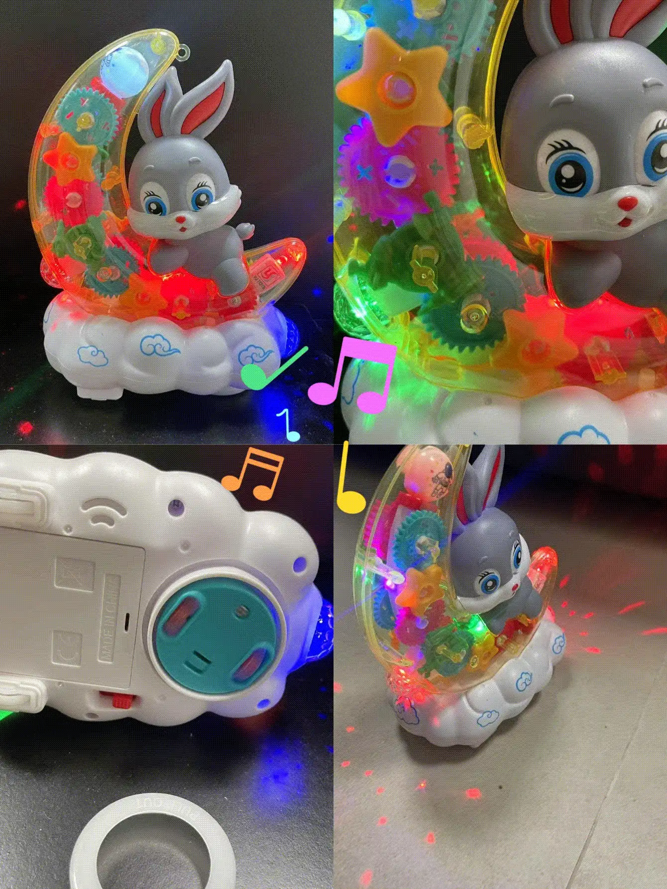 1 件齿轮月亮兔子/电动透明旋转齿轮玩具,行走和旋转带灯光,幼儿益智玩具,音乐和灯光,爬行和互动玩具,万圣节/感恩节/圣诞节派对玩具礼物,适合男孩、女孩和婴儿 - 齒輪月亮兔會行走發光齒輪會轉動 - 查看 3