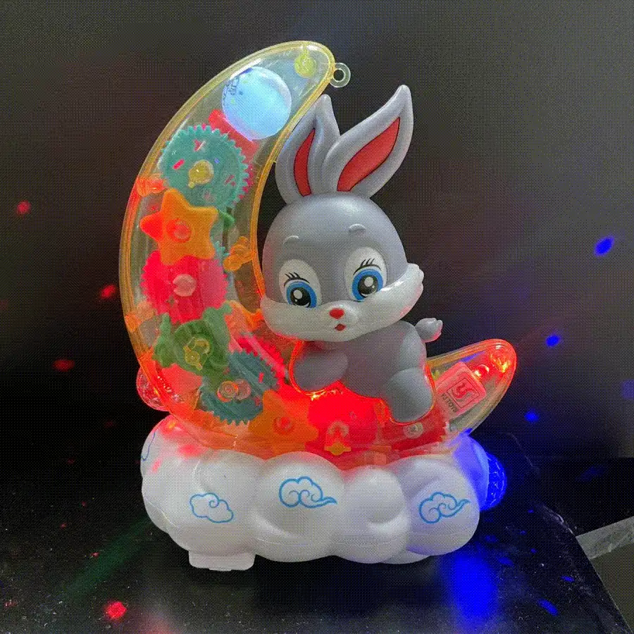 1 件齿轮月亮兔子/电动透明旋转齿轮玩具，行走和旋转带灯光，幼儿益智玩具，音乐和灯光，爬行和互动玩具，万圣节/感恩节/圣诞节派对玩具礼物，适合男孩、女孩和婴儿