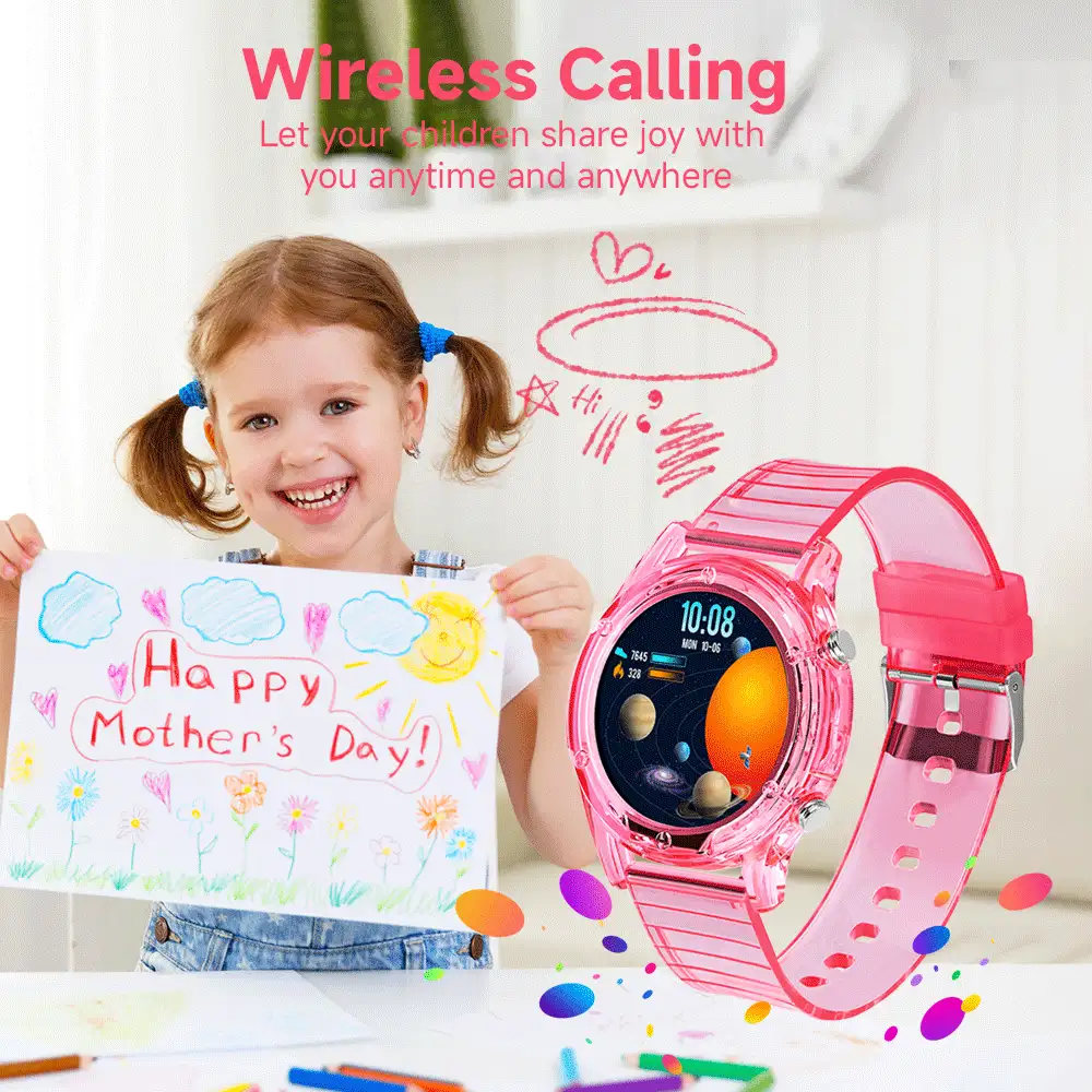 SIMSONLAB Nouvelle montre connectée ronde HD de 1,28 pouces à écran tactile plein pour enfants et adolescents, composition 2025, avec fonctions de numérotation/réception d'appels téléphoniques, podomètre, comptage des calories, modes multisports, rappel de messages et d'appels entrants. Montre connectée multifonction compatible Android/iOS