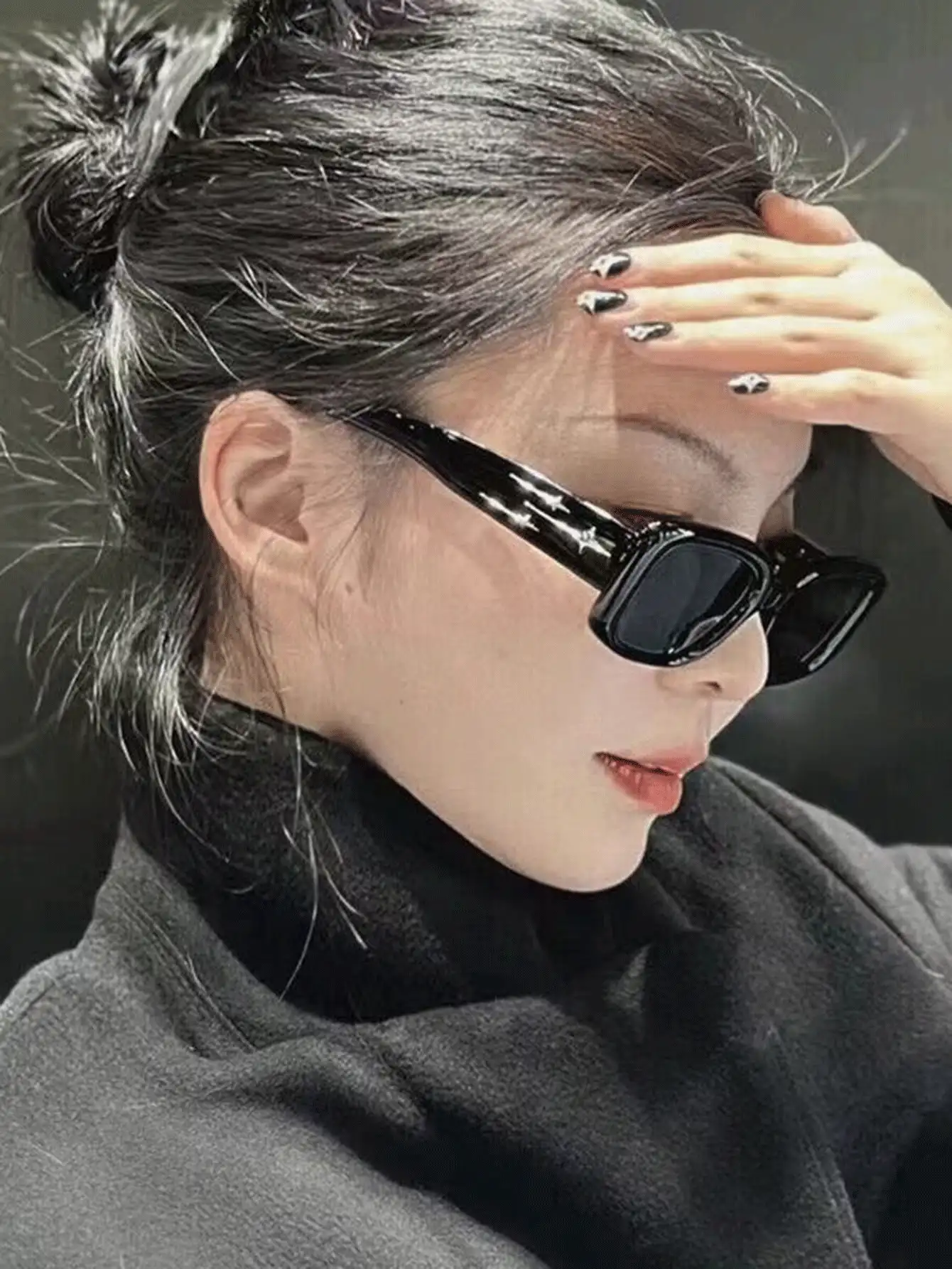 1pc Starry Sky Meteor Printed Square Fashionable High-End Fashion Glasses Preppy Style For Back To School Square Shape Star Decor - Black - View 2