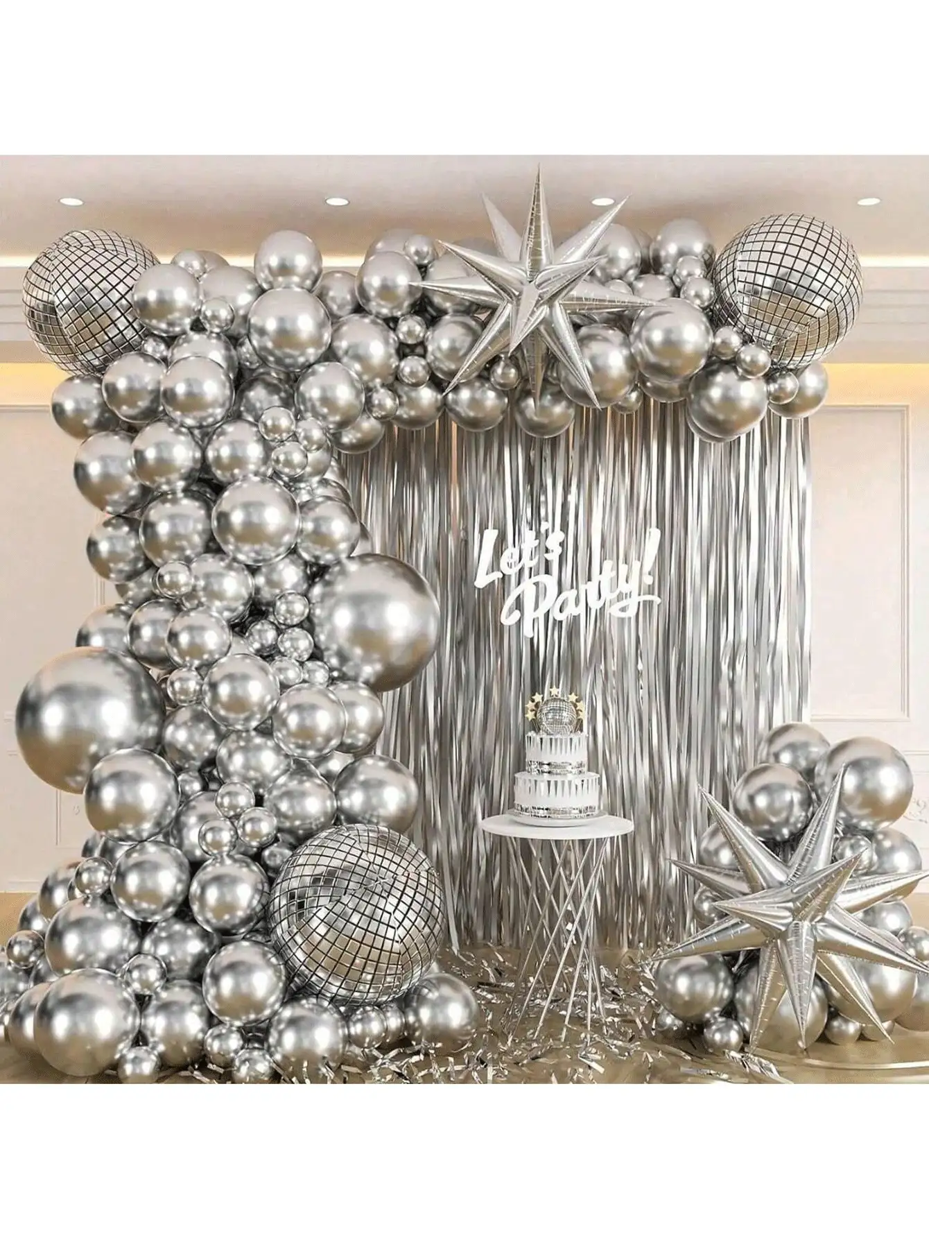 10个/22英寸迪斯科圆形4D铝箔气球，适用于毕业派对、婚礼、派对装饰、圣诞装饰、家居圣诞礼物、圣诞饰品 - 銀色 - 查看 2