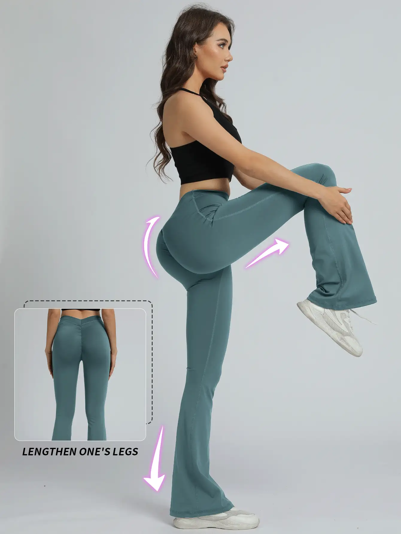 Speed mate 高腰喇叭裤日常健身运动紧身裤，女士提臀瑜伽紧身裤 - 軍綠色 - 查看 3