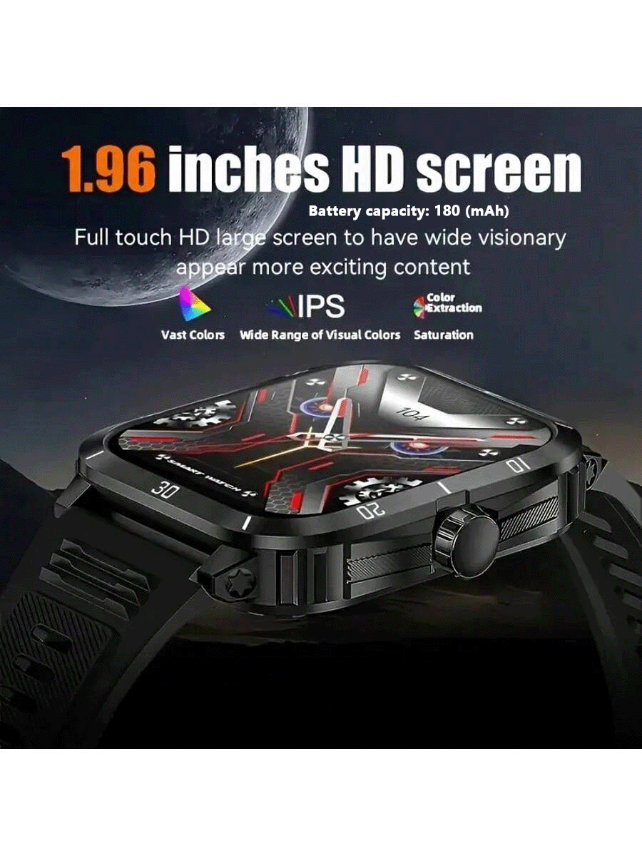 1,96 Zoll Smartwatch für Männer für den Outdoor-Bereich, geeignet als Fitness-Uhr für Smartphones, extra lange Akkulaufzeit, kabellose Anrufe, über 100 Sportmodi/langanhaltend Akku/Musiksteuerung/Nachrichtenbenachrichtigung/Geschenk