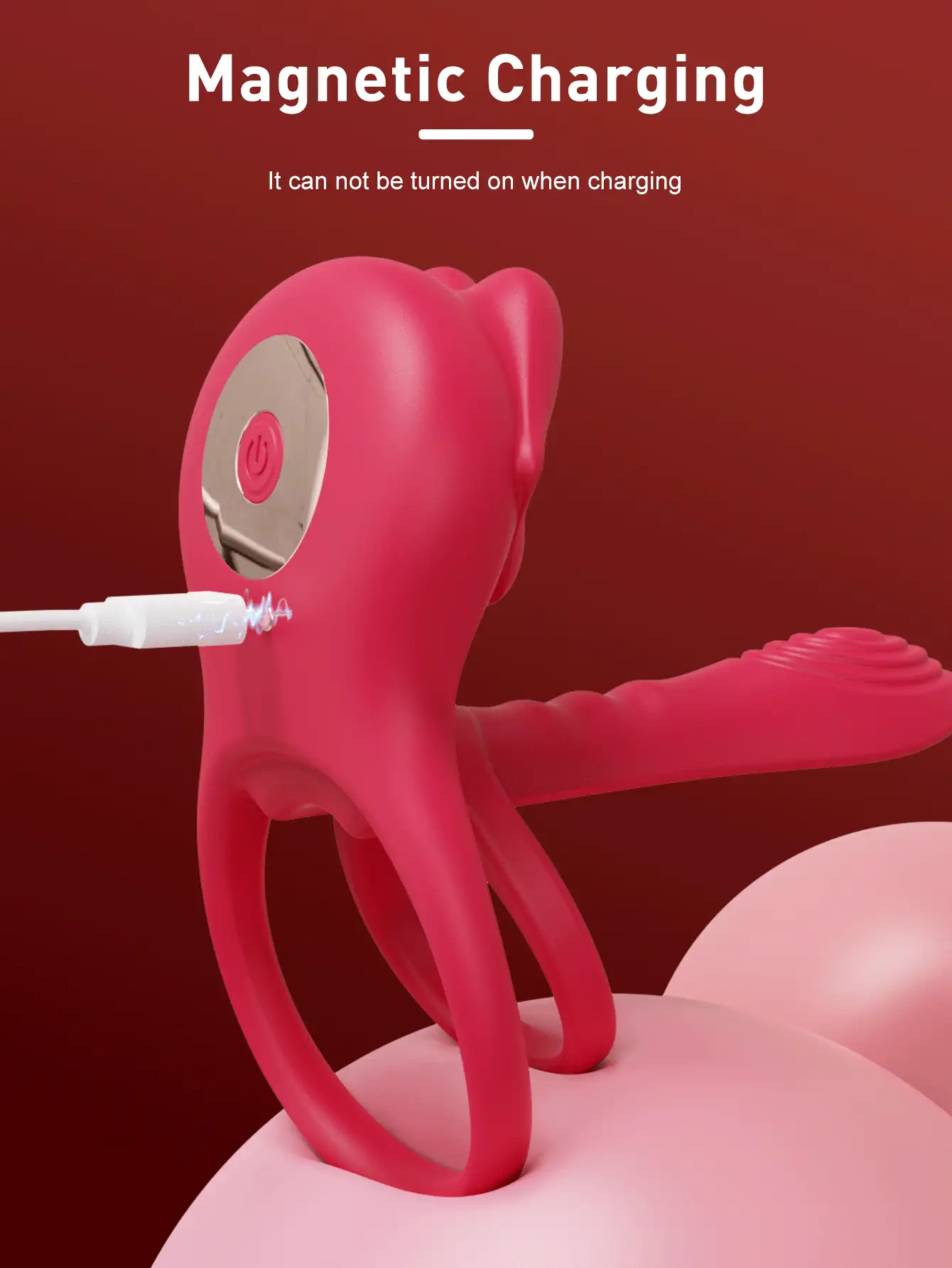 Anneau pénien vibrant avec stimulateur clitoridien en forme de rose, anneau pénien vibrant, jouet sexuel unisexe pour adultes, jouet sexuel pour couples avec vibrateur G-spot et clitoridien - Rouge - Voir 8