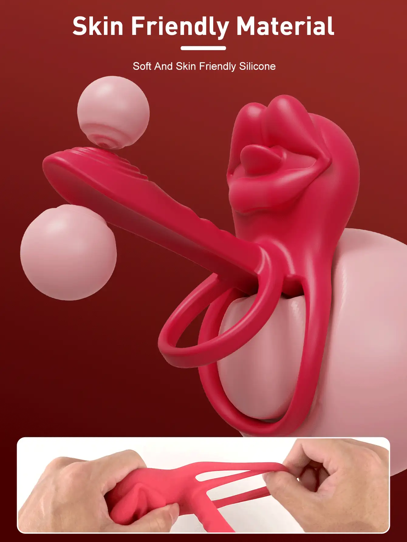 Anneau pénien vibrant avec stimulateur clitoridien en forme de rose, anneau pénien vibrant, jouet sexuel unisexe pour adultes, jouet sexuel pour couples avec vibrateur G-spot et clitoridien - Rouge - Voir 7
