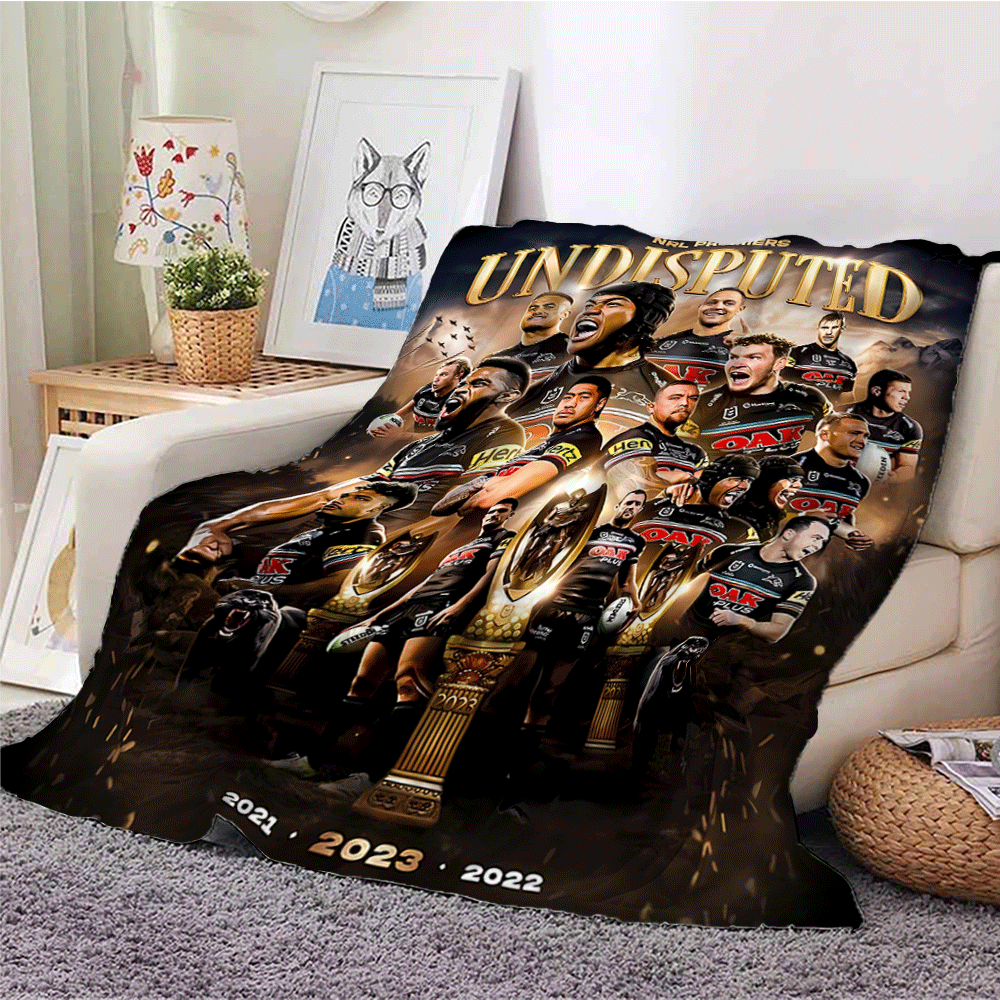 Weiche Flanell-Wolldecke mit Penrith Panthers Team Design - Gemütlich & warm für Wohnzimmer, Büro, Sofa Dekoration, Reisedecke für alle Jahreszeiten, vielseitiges Geschenk - 100% Polyester, gestricktes Material, Digitaldruck, "Team-Spirit"-Design Polyester-Wolldecke für alle Jahreszeiten