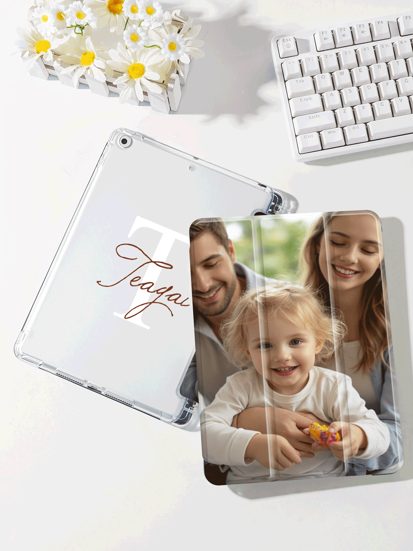 Ayotu 图片文字定制iPad第十代保护套，个性化双面印刷定制皮革保护套，兼容iPad 7/8/9代（10.2英寸），兼容三星Galaxy Tab S7/S8（11英寸）、Tab A7 Lite（8.7英寸），DIY平板电脑保护套，创意DIY外壳，家庭、宠物定制礼物，生日、纪念、新年、开学礼物，时尚 - 彩色 - 查看 2