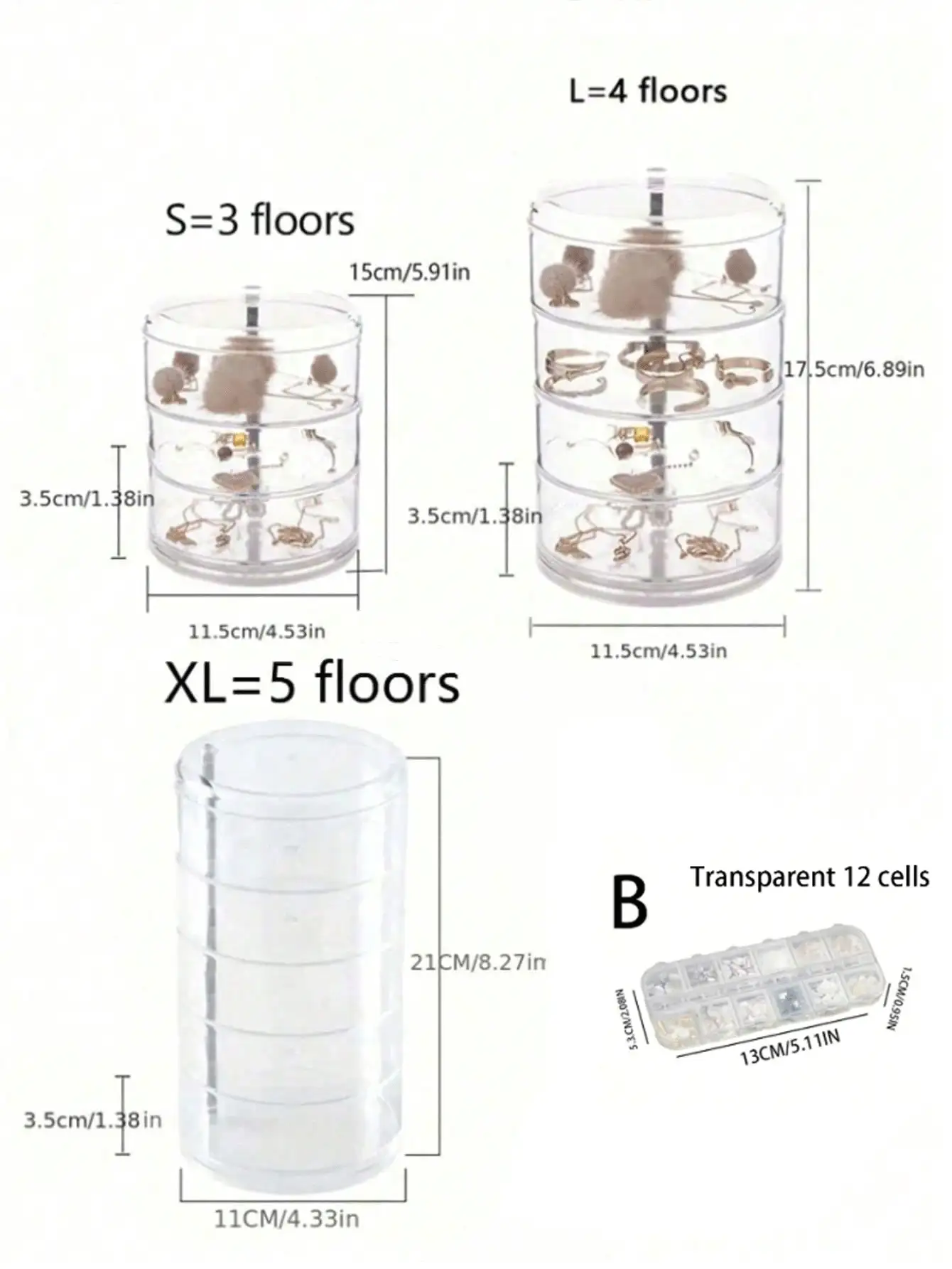 五层360度旋转首饰盒，大容量化妆品收纳盒，多功能储物架，展示架，托盘，柜子，收纳架，适用于卧室、浴室，可收纳化妆品、珠宝、香水、眼影盘、化妆刷等。 - 無色 - 查看 9