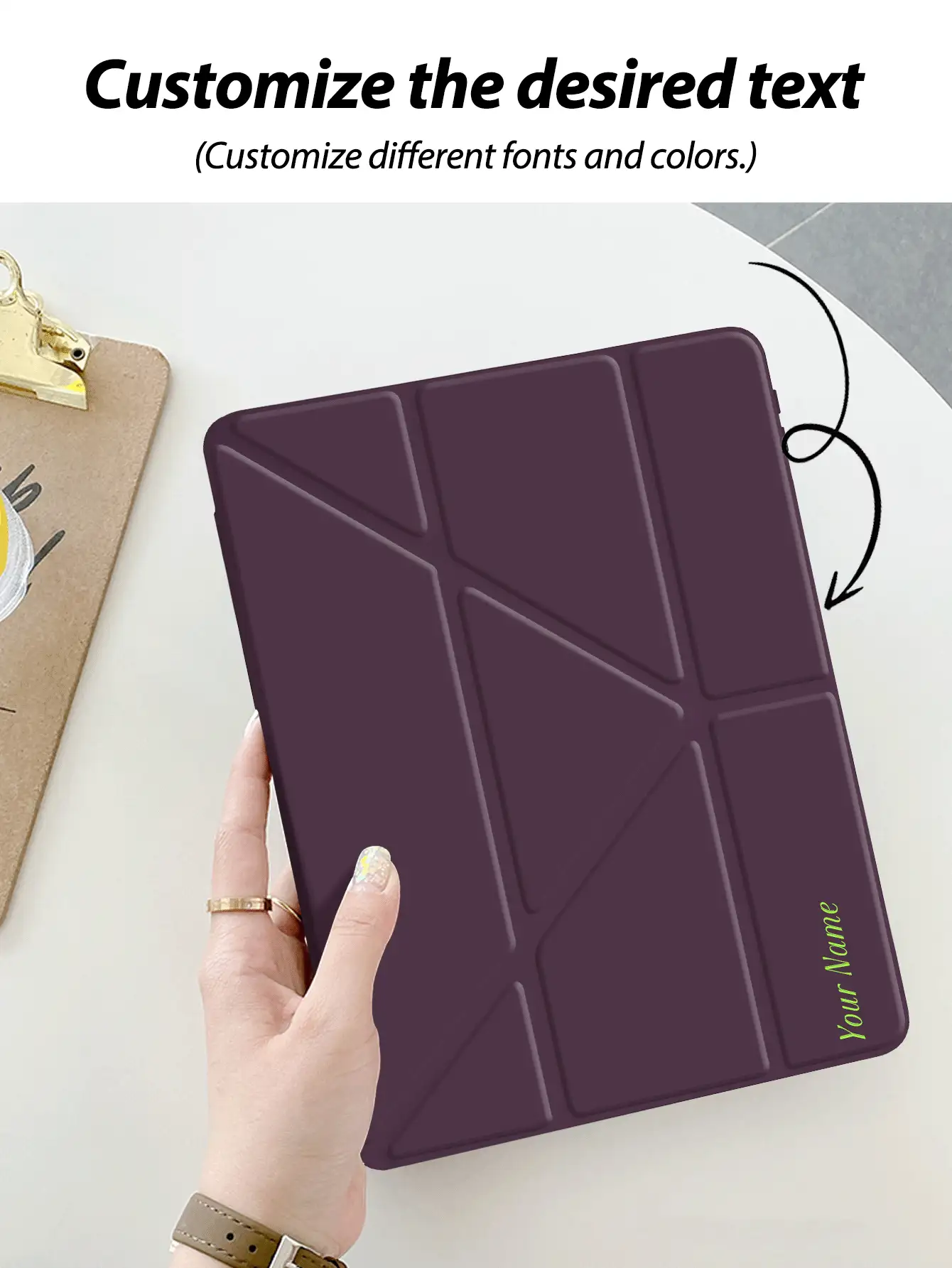 1pc Transparent Acrylic Y-Shaped Foldable Flat Tablet Protective Case, Customizable Text, Suitable For IPad Mini 6/Mini 7/9.7/10.2/10.5/Air 4/Air 5/10th Gen/10.9/Pro 11"/Air 11" (M2) 2024/Pro 11" (M4) 2024/IPad Air 11" (M3) 2025/IPad (A16) 11" 11th Gen 2025