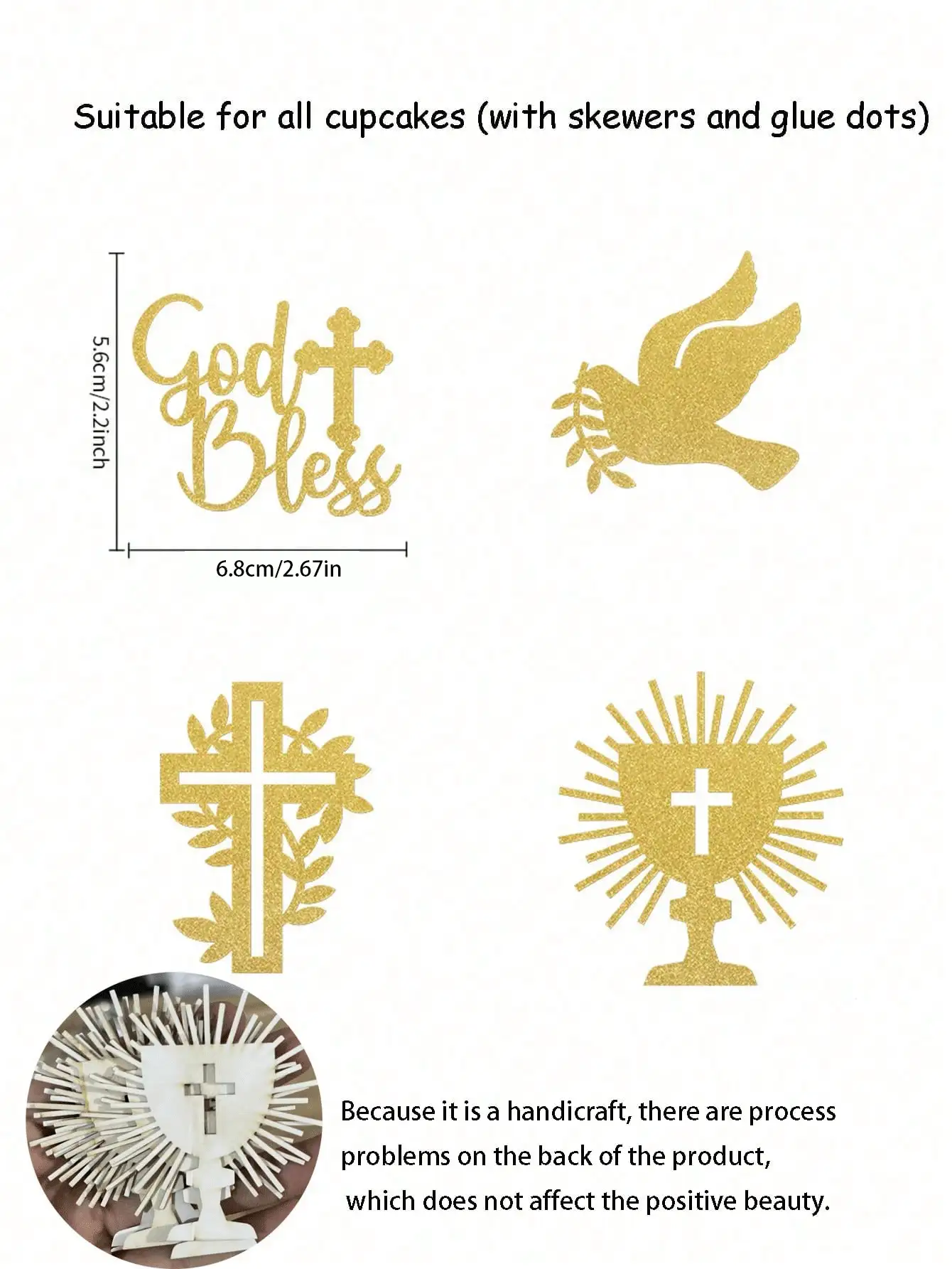 Shiny Gold Cross Cupcake Toppers, Suitable For Christening, Naming Ceremony Cakes And Christmas Decorations - Multicolor - View 5