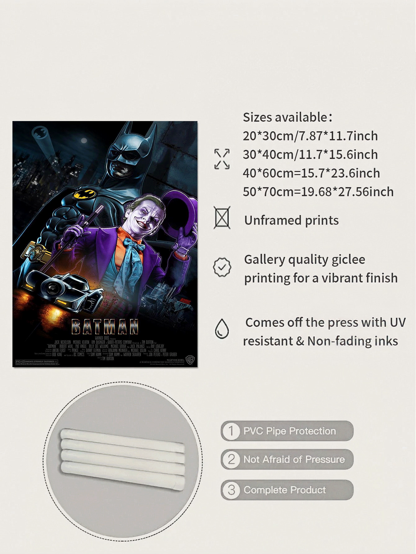 WB 1pc Unframed, 1989 Batman Movie Poster Print > Michael Keaton > Comics > Gotham City > > The Dark Knight > Kim Bassinger - Multicolor - View 2