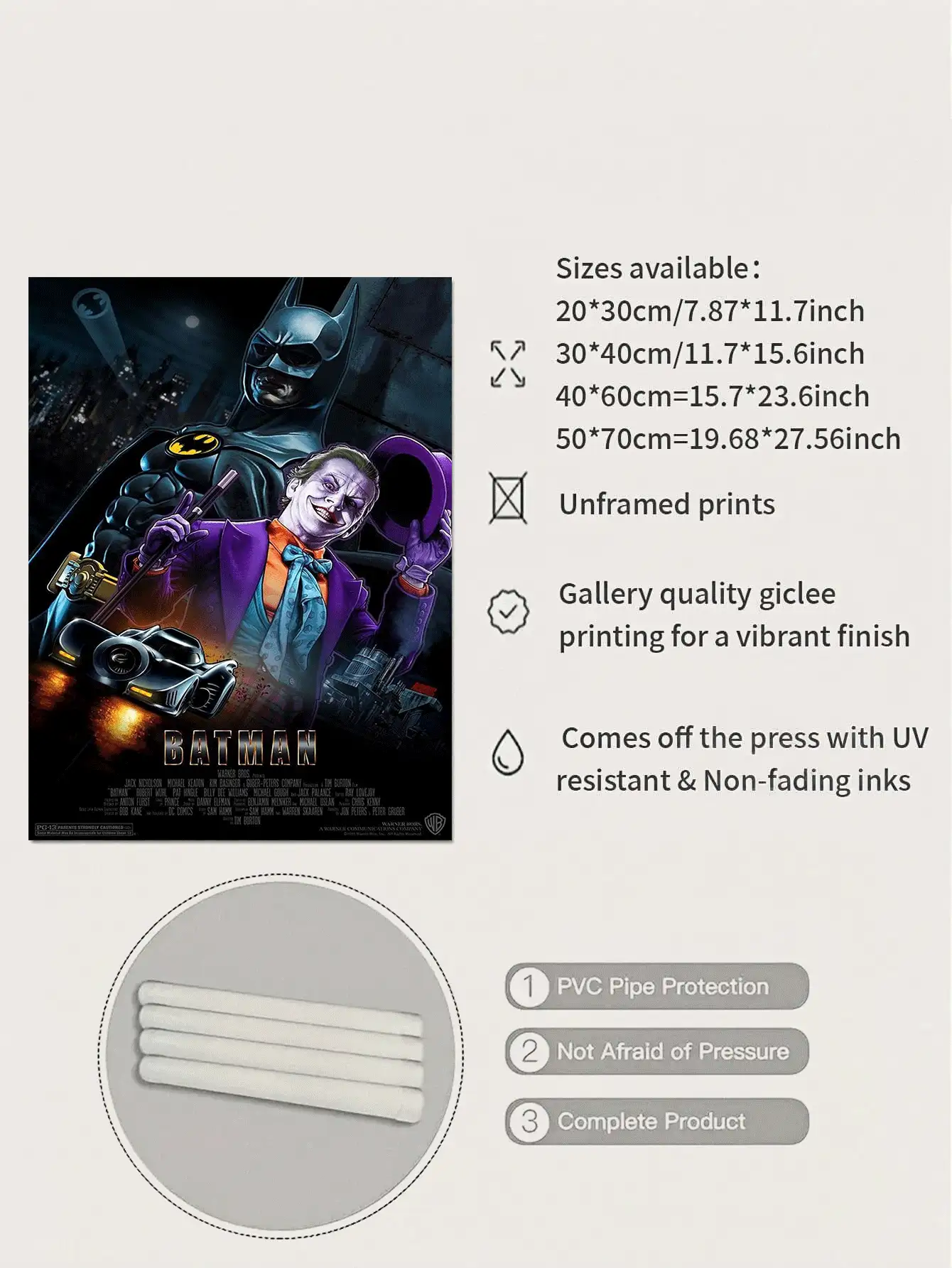 WB 1pc Unframed, 1989 Batman Movie Poster Print > Michael Keaton > Comics > Gotham City > > The Dark Knight > Kim Bassinger - Multicolor - View 2