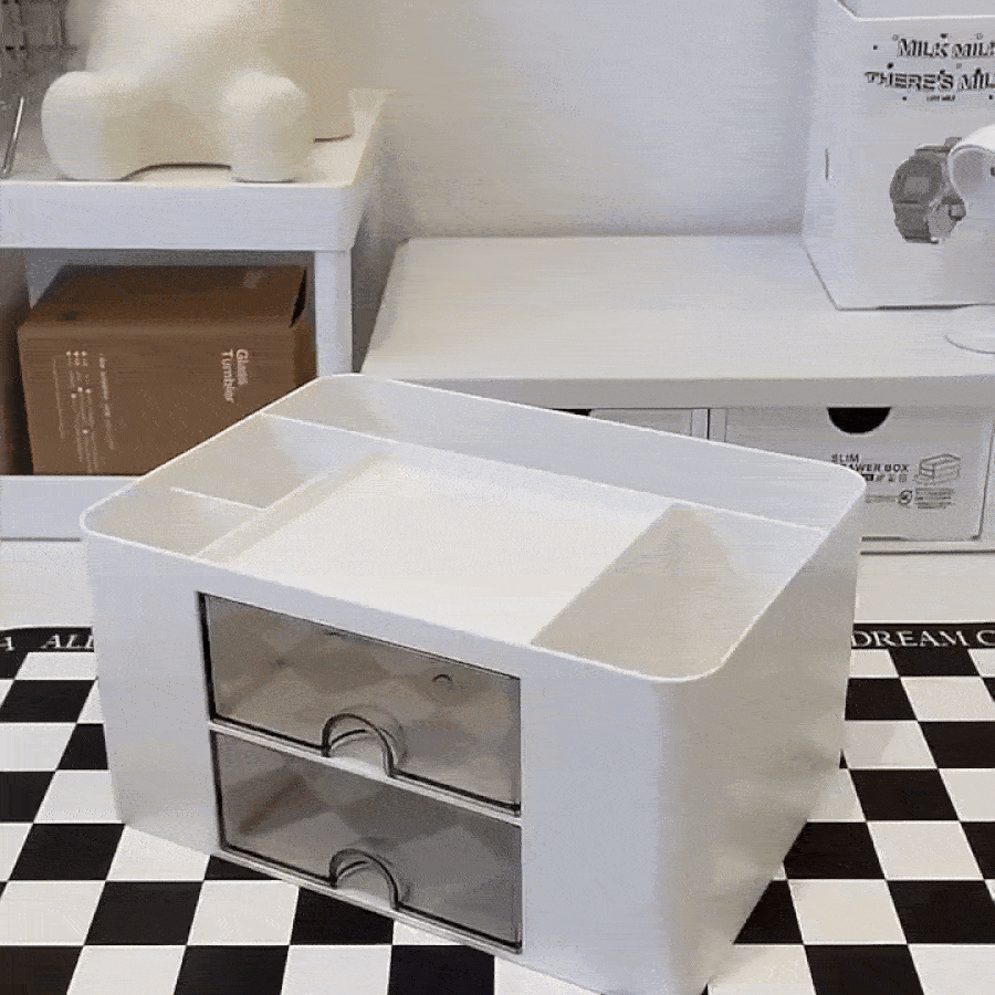 1 件装办公桌收纳盒，带笔筒和 2 个抽屉，桌面收纳盒，用于存放办公用品、化妆品，适用于办公室、家庭、学校 - 彩色 - 查看 2