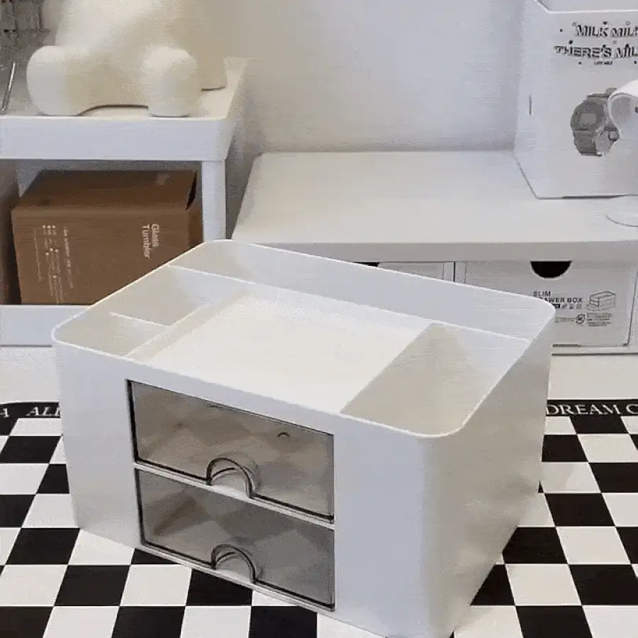 1 件装办公桌收纳盒，带笔筒和 2 个抽屉，桌面收纳盒，用于存放办公用品、化妆品，适用于办公室、家庭、学校 - 彩色 - 查看 3