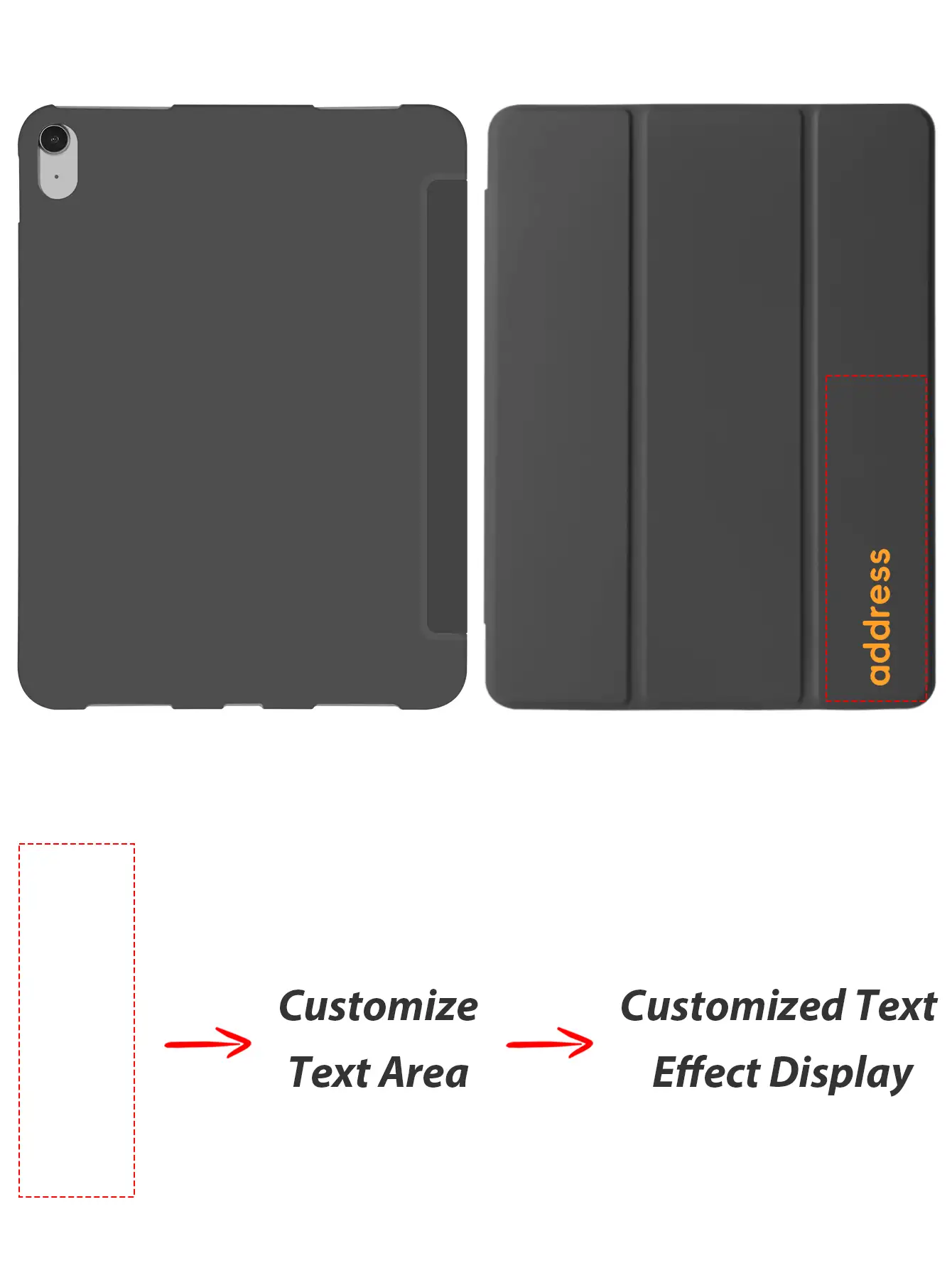 1 قطعة غطاء لوحي من السيليكون الأسود، قابل للتخصيص بالنص، متوافق مع iPad Mini4/Mini5/Mini6/Air/Air2/9.7/10.2/10.5/Air4/Air5/10.9/Pro 11 بوصة/الجيل العاشر/iPad Air 11 بوصة (M2) - 2024، Galaxy Tab A8 10.5 بوصة 2022، طباعة واضحة، حماية حافة TPU ناعمة، بدون فتحة للقلم، حامل ثلاثي الطي، نوم/إيقاظ مغناطيسي، علامة تجارية شخصية بسيطة، غطاء لوحي ثلاثي الطي ل- iPad. لا يشمل المنتج القلم. ملاحظة: النمط النهائي للخط خاضع لرسم التأثير. - الأسود - مشاهدة 4