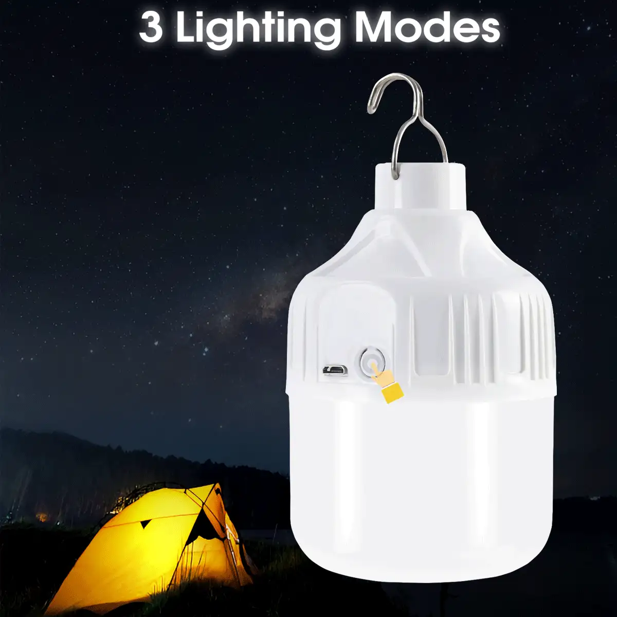 800mAh 超亮 LED 露营灯可充电 LED 手电筒户外便携式灯笼带便携式挂钩带 3 种照明模式，露营配件 - 彩色 - 查看 3