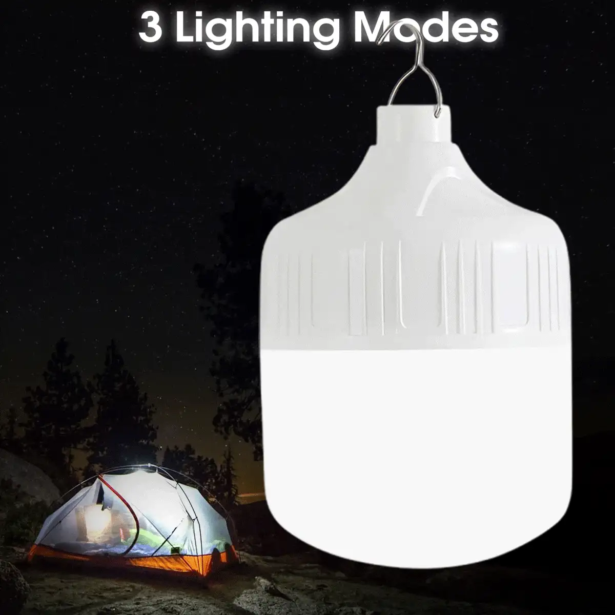 1200mAh LED 夜间露营灯泡可调光应急灯防水可充电户外烧烤帐篷灯庭院花园灯，露营配件