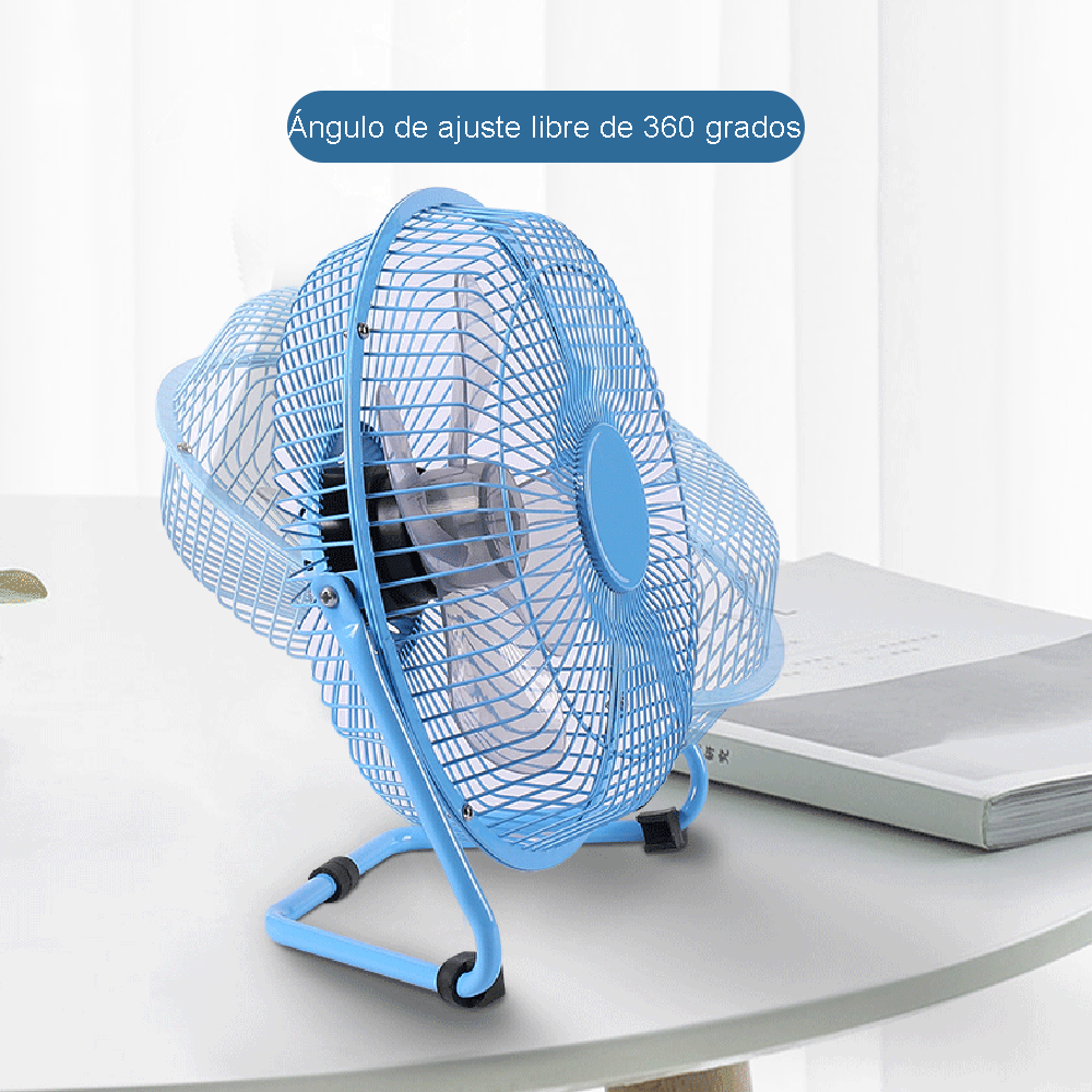 Ventilador pequeño de escritorio, ventilador USB de cuatro aspas de aluminio, silencioso y con viento súper fuerte, mini ventilador portátil para oficina en casa, regalo ideal de verano. - Azul - Añade 4