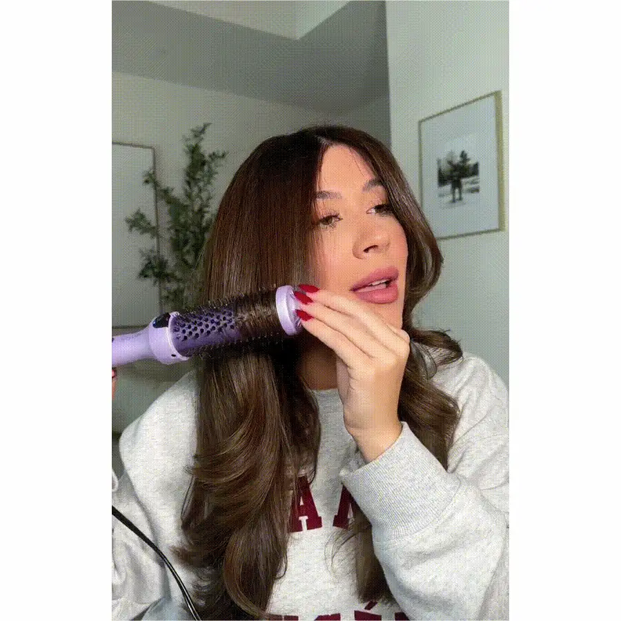 UKLISS Rizador de pelo y cepillo 2 en 1, barril cerámico iónico de 38 mm, crea rizos naturales y cabello liso, se calienta en 30 segundos, voltaje dual para viajes, cabello suave y sin frizz, adecuado para mujeres y estudiantes universitarias