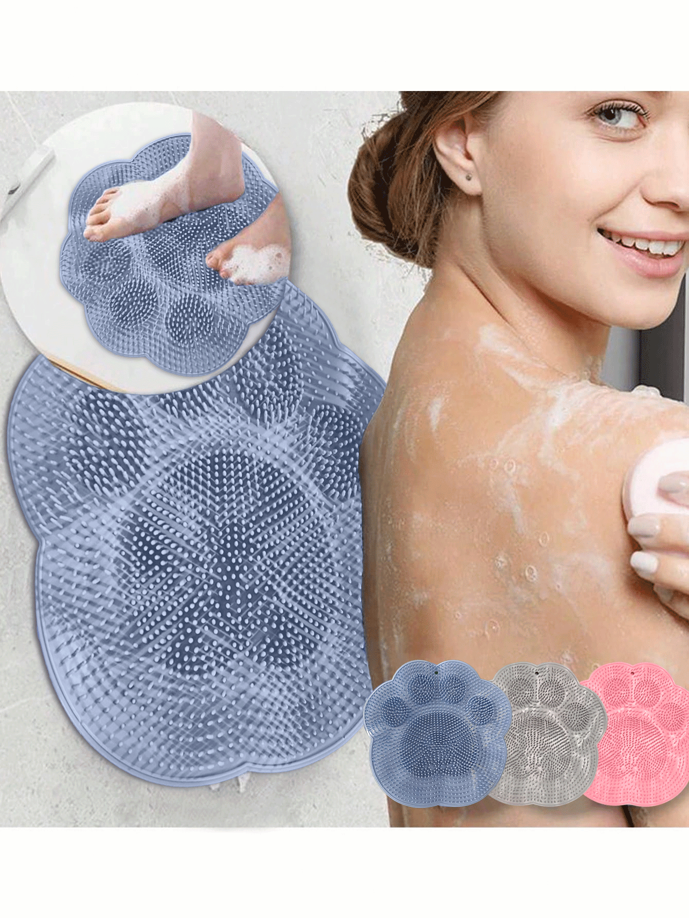 Foot Scrubber Mat For Use In Shower - Shower Foot Cleaner To Eliminate Calluses Dead Skin, Foot Massager Mat For Men & Women To Soothe Achy Feet, Non Slip Suction Cups,Foot Care Tools,Nail Art Tools,Body Care Tools,Shower Foot & Back Scrubber Mat - Multicolor - View 3