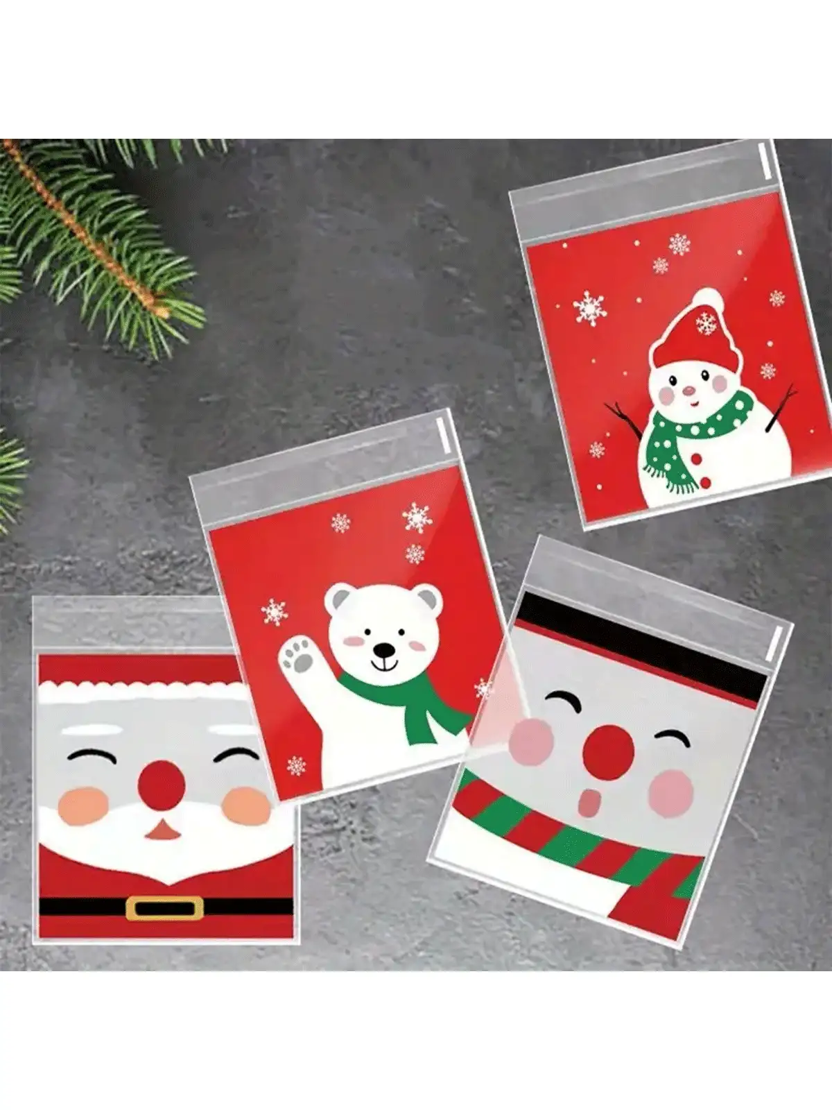 100/200 Stücke selbstklebende Weihnachtsgeschenktüten, Weihnachtsdekoration, Cookie-Beutel mit Selbstverschluss, Lebensmittelverpackungstüten, Bäckereizubehör, Backartikel, Feiertags-Dekorationen