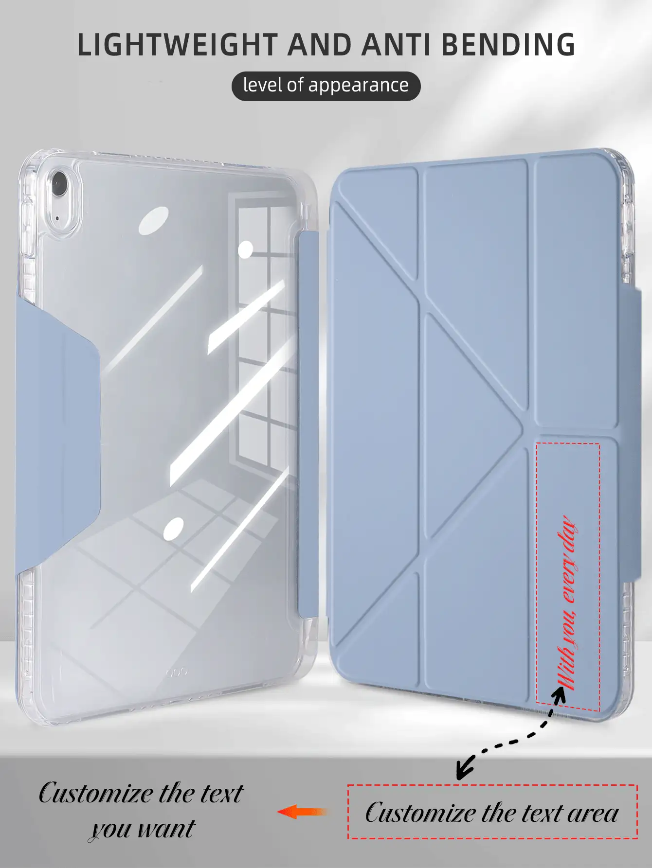 1pc Acrylic Y-Fold Flat Tablet Case, Customizable Text Design, Suitable For IPad Mini6/Mini7/9.7/10.2/10.5/Air4/Air5/10th/10.9/Pro11/Air11(M2)/Pro11(M4)/IPad Air 11-Inch (M3) 2025/Apple IPad(2025), Magnetic Closure, Multi-Angle Stand, Pencil Holder, Transparent Acrylic Back Cover, Sleep/Wake Function, Casual/Minimalist/Blue Tablet Sleeve - Lavender - View 10