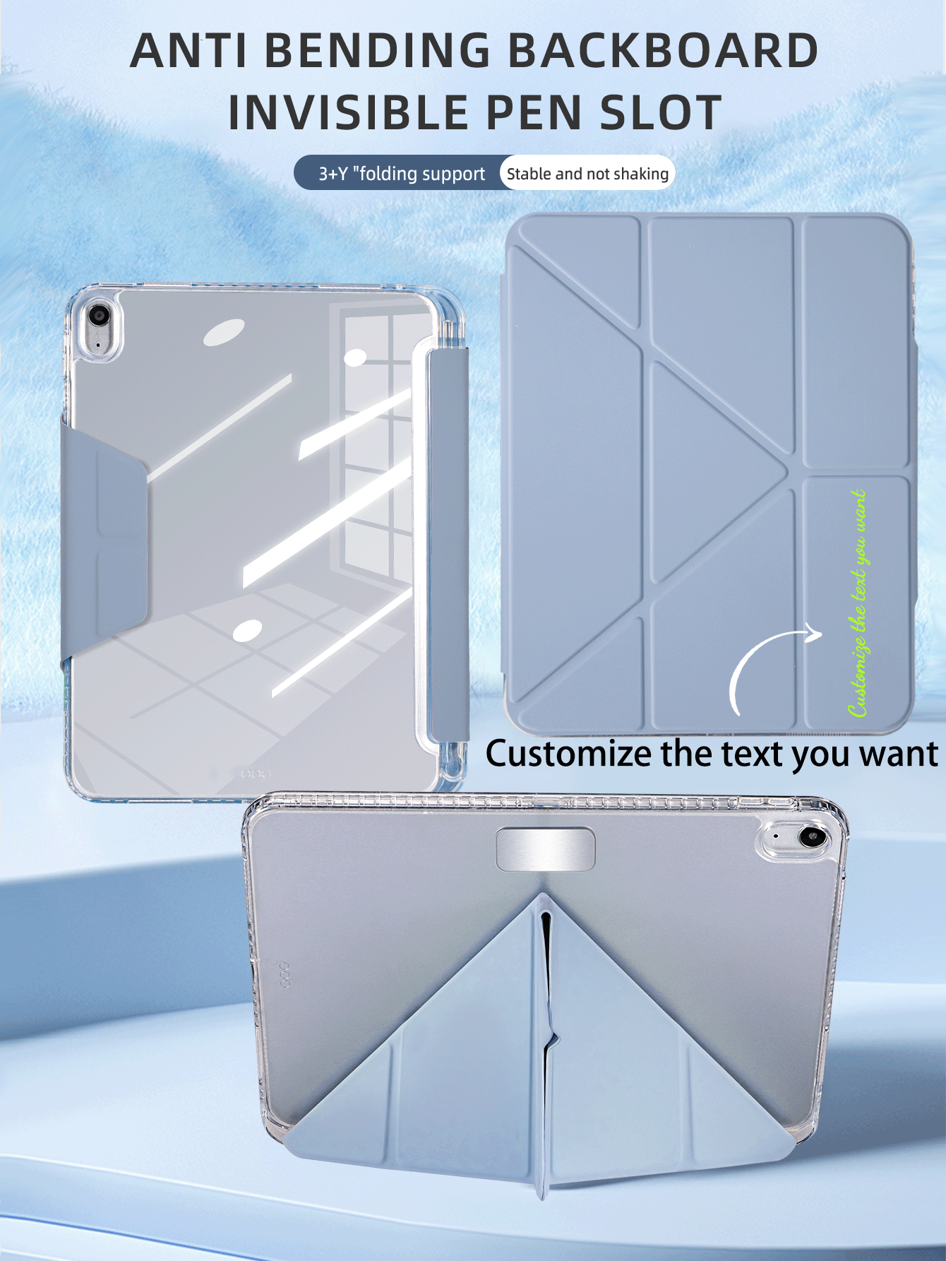 1pc Acrylic Y-Fold Flat Tablet Case, Customizable Text Design, Suitable For IPad Mini6/Mini7/9.7/10.2/10.5/Air4/Air5/10th/10.9/Pro11/Air11(M2)/Pro11(M4)/IPad Air 11-Inch (M3) 2025/Apple IPad(2025), Magnetic Closure, Multi-Angle Stand, Pencil Holder, Transparent Acrylic Back Cover, Sleep/Wake Function, Casual/Minimalist/Blue Tablet Sleeve - Lavender - View 2
