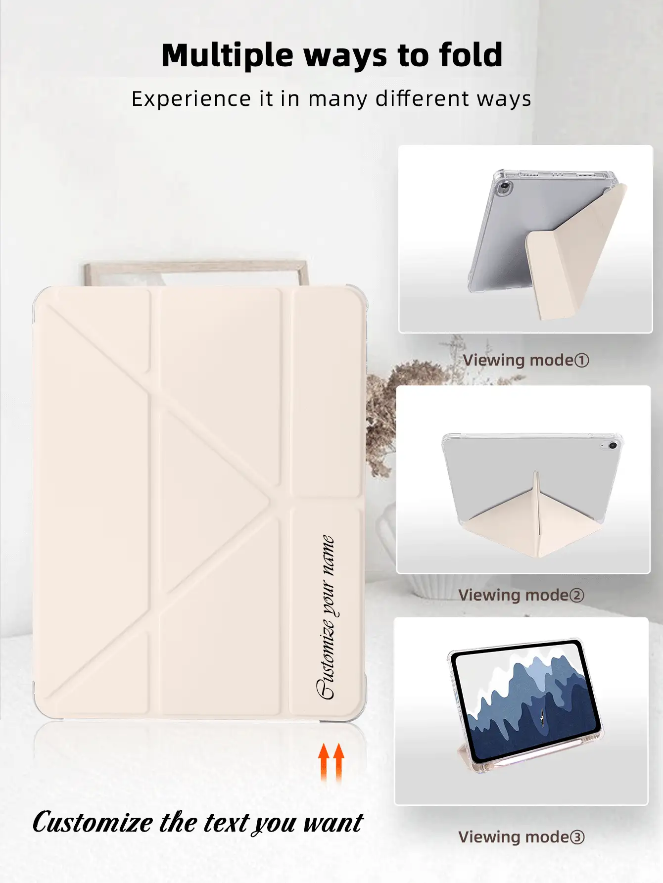 可定制透明笔槽，8 档角度可折叠粉色平板电脑保护套，兼容 iPad Mini 6/Mini 7/Air/Air 2/9.7/10.2/10.5/Air 4/Air 5/10.9/Pro 11 英寸/第十代/Air 11 英寸 (M2)-2024/Pro 11 英寸 (M4)-2024/Air 11 英寸 (M3) 2025/iPad (A16) 11 英寸第十一代 2025。多角度支架，内置笔槽，TPU 软边保护，磁吸式自动休眠/唤醒，简约/休闲/个性化/高端/创意设计。（产品不含触控笔） - 粉色 - 查看 2