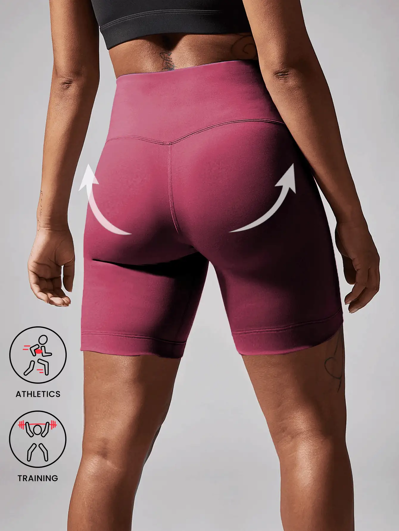 Plus Size Women High Waist Solid Color Casual Fitness Shorts - Hot Pink - View 2