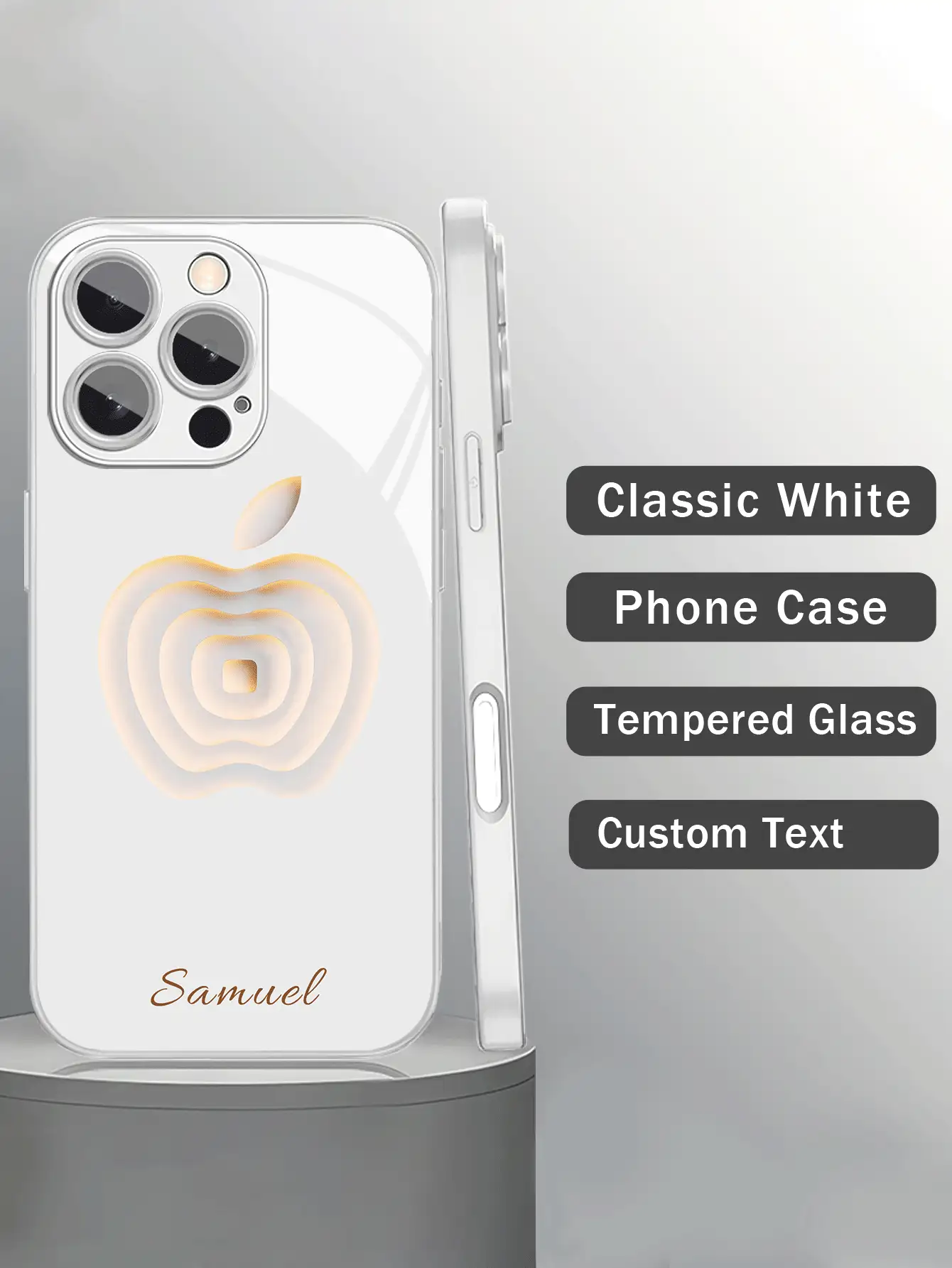 1 ốp lưng điện thoại bằng kính cường lực độ phân giải cao, in tên theo yêu cầu, họa tiết Apple, thời trang, nhiều màu sắc, vui nhộn, tối giản, ốp lưng đồng bộ, tùy chỉnh Kawaii, cá nhân hóa, độc đáo, quà tặng tùy chỉnh lý tưởng cho bạn trai, bạn gái, gia đình, bạn bè, ông bà, các cặp đôi, người yêu thú cưng, kỷ niệm, phiên bản quốc tế, không phải phiên bản nội địa. - trắng - Xem 2