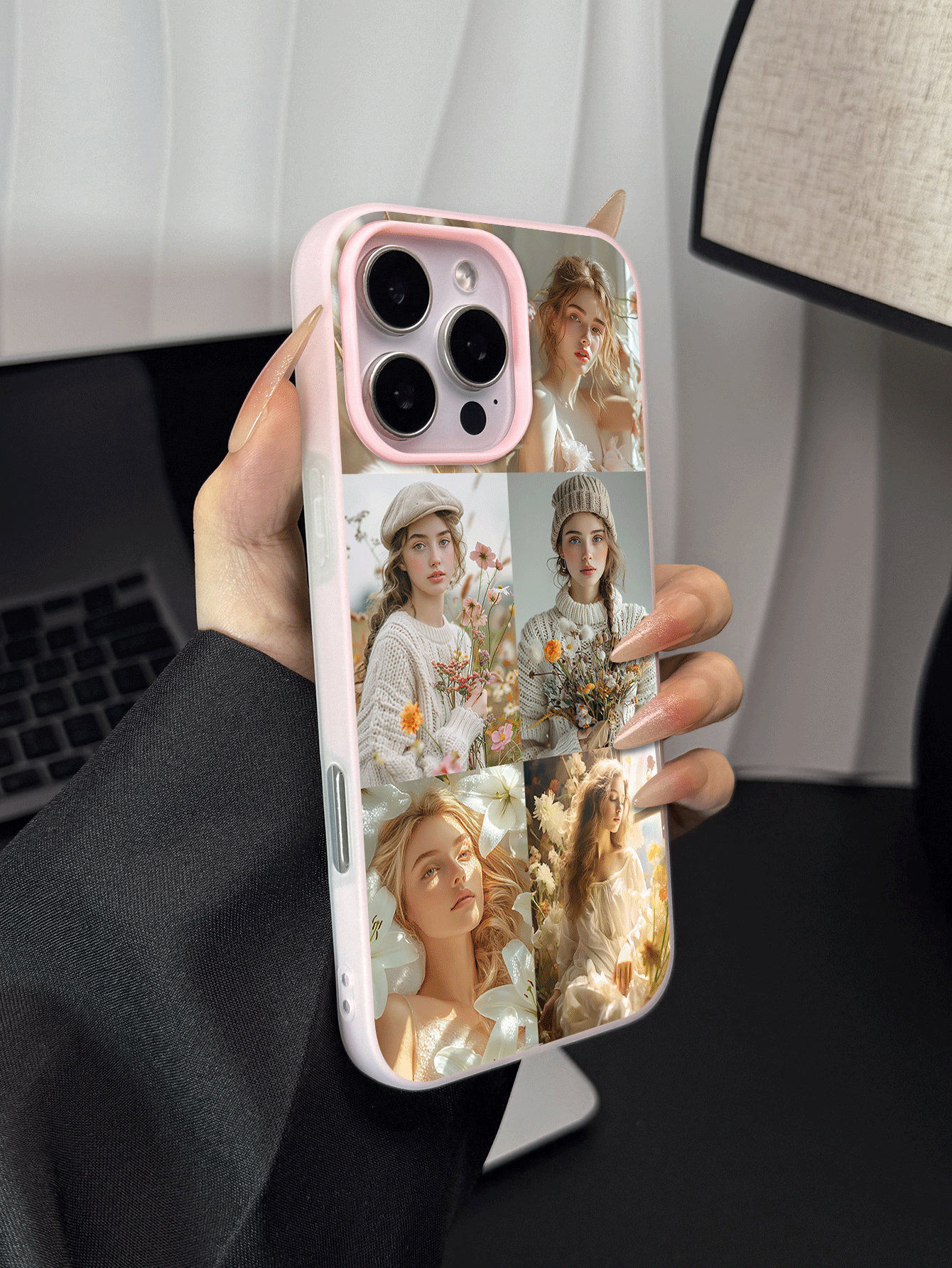 1pc Customizable Wedding Photo Matte Black Phone Case, Compatible With Samsung S24 Ultra/S25 Ultra And Apple XR, 11, 13, 14, 15, 16 Pro Max, 16e, 17 Pro Max, Clear, Fashionable, Colorful, Cute, Minimalist, Matching Phone Case, Kawaii Customized, Personalized, Unique, Gift For Friends, Girlfriends, Mothers,International Version, Not The Domestic Version - Pink - View 2