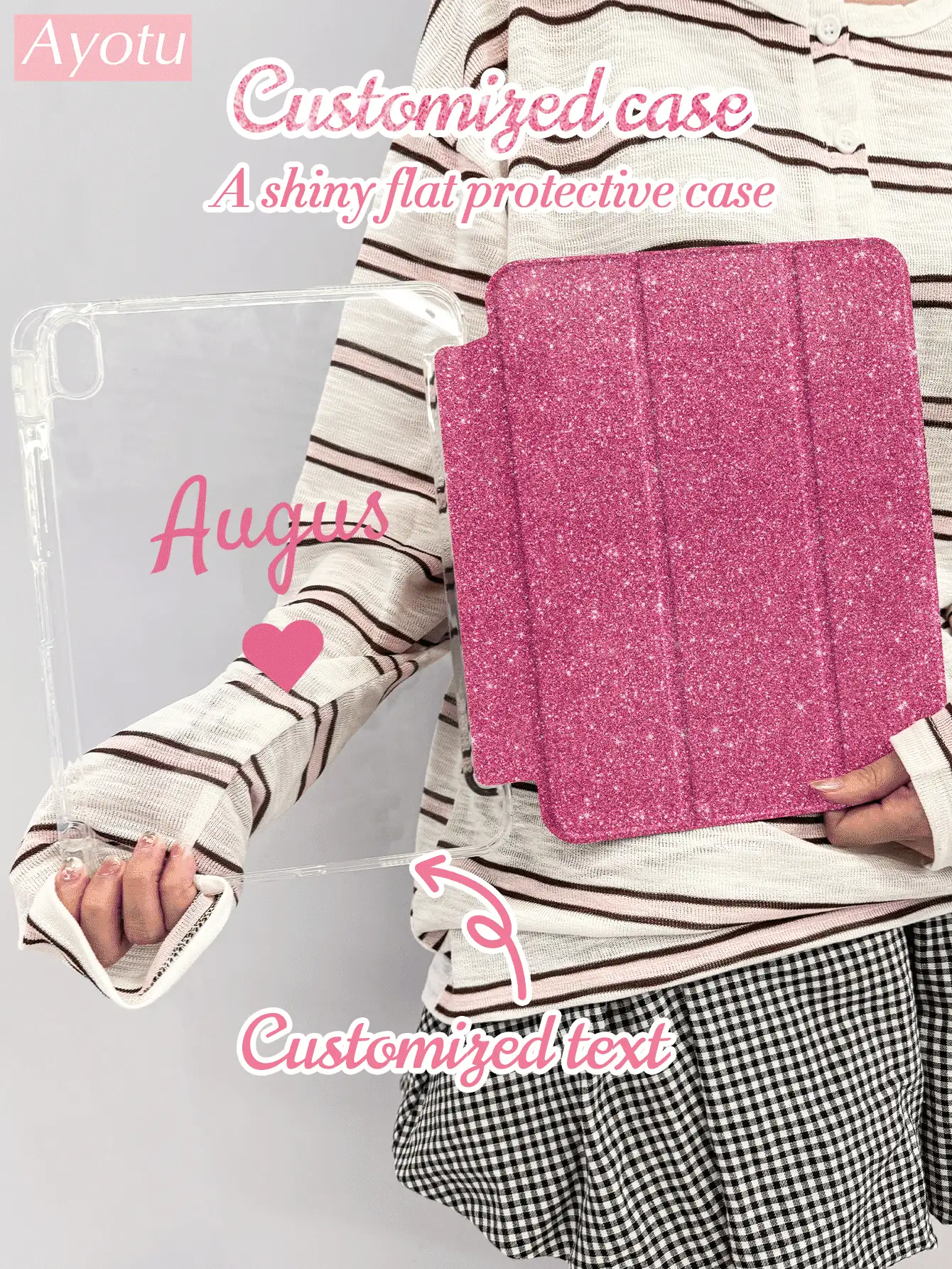 Ayotu 1 Funda personalizable para tableta/teléfono con brillo y triple pliegue, compatible con todos los modelos de iPad, con soporte, con portaplumas, de carcasa dura resistente a los arañazos, ultra delgada y ligera para protección, 2025phonecase - Impresión a una sola cara - Ver 3