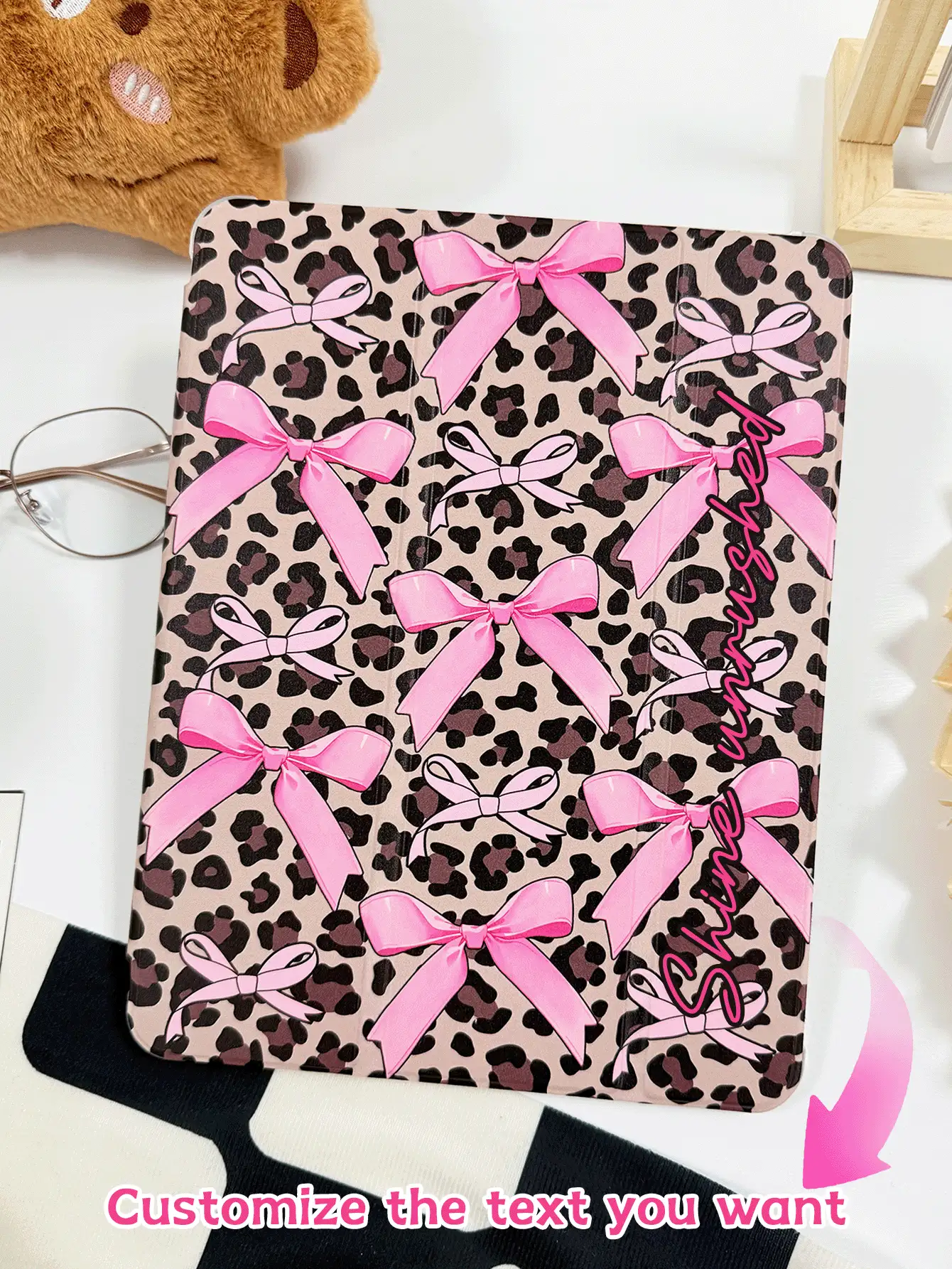 1pc Leopard Bow Customized Tablet Case, Suitable For IPad 10th/11th/10.2/10.5/Air4/Air5/10.9/Pro11/Air 11-In.(M2)-2024/Pro 11-In.(M4)-2024/IPad Air 11-Inch (M3) 2025/IPad (A16) 11 Inch 11th Generation 2025 Mini6/Mini7/Air1/Air2/9.7/Tab A8 10.5 Inch 2022, Minimalist/Elegant/Creative/Personalized Design, Magnetic Sleep/Wake, Stylus Holder (Stylus Not Included) - Multicolor - View 2