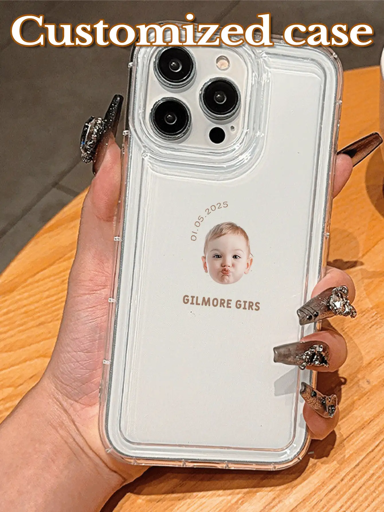 1pc Minimalist Portrait, Date, Name & Text Customized Full Coverage Silicone Lens Protection Phone Case Compatible With IPhone 16, 15, 14, 13, 12, 11 Pro Max