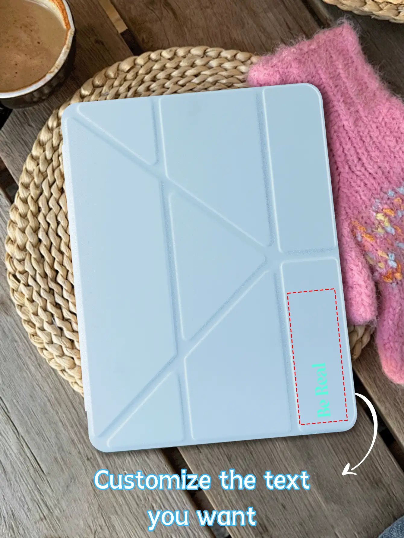 1个亚克力Y型折叠平板保护套，浅蓝色，可定制文字，兼容iPad Mini 6/Mini 7/9.7/10.2/10.5/Air 4/Air 5/第十代/10.9/Pro 11英寸/Air 11英寸 (M2) 2024/Pro 11英寸 (M4) 2024/iPad Air 11英寸 (M3) 2025/iPad (A16) 11英寸第十一代 2025，不含触控笔，部分型号带有镜头框，多折叠支架，内置触控笔插槽，高透明度亚克力外壳，磁吸式自动休眠/唤醒，智能省电，简约/休闲/个性化设计