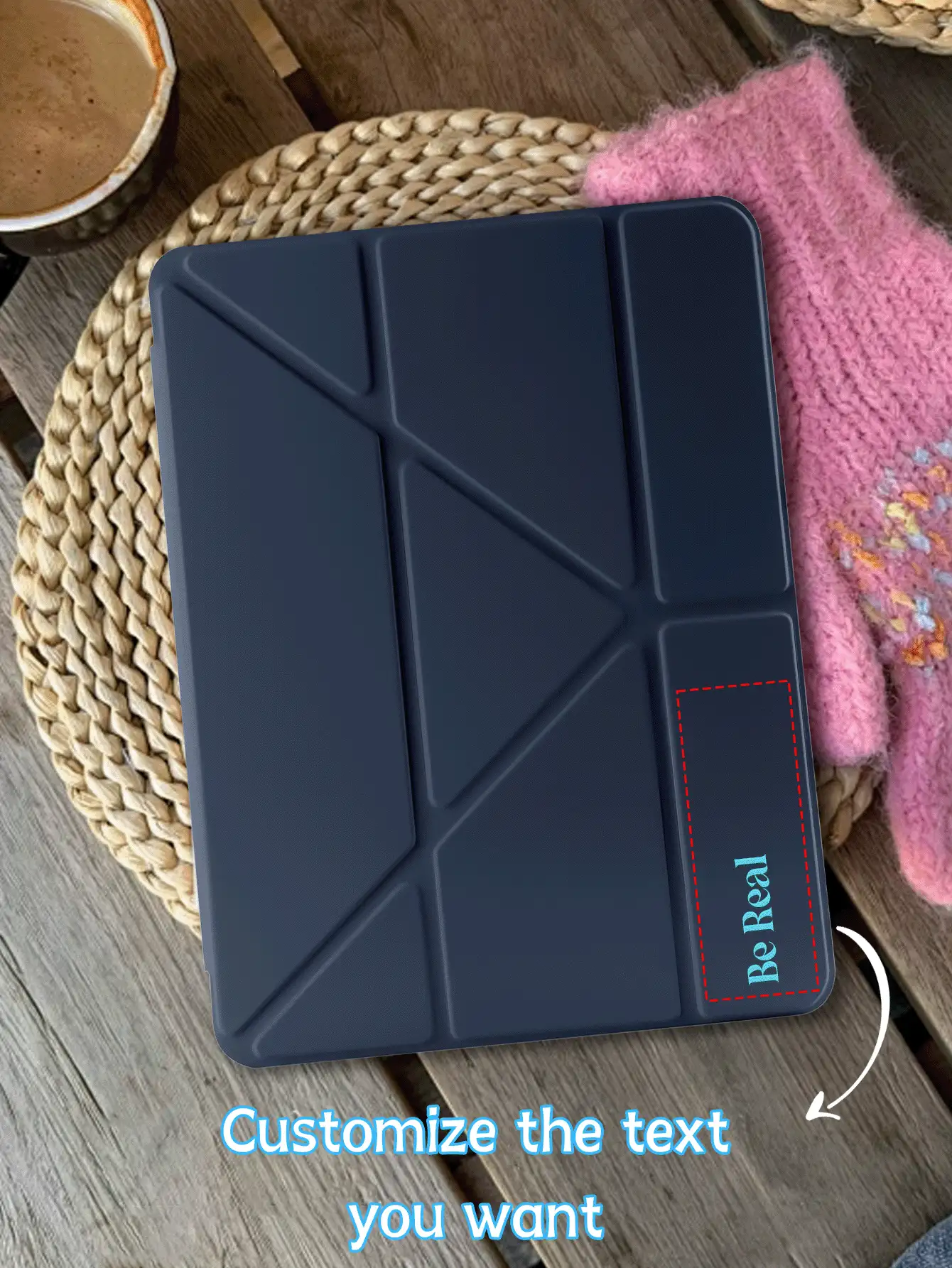 1pc Acrylic Y-Fold Flat Tablet Protective Case, Custom Text, Compatible With IPad Mini 6/Mini 7/9.7/10.2/10.5/Air 4/Air 5/10th/10.9/Pro 11"/Air 11" (M2) 2024/Pro 11" (M4) 2024/IPad Air 11" (M3) 2025/IPad (A16) 11" 11th Gen 2025, Stylus Not Included, Some Models With Lens Frame, Multi-Fold Stand, Built-In Pen Slot, High Transparency Acrylic Shell, Magnetic Auto Sleep/Wake, Minimalist/Casual/Personalized - Dark Blue - View 2