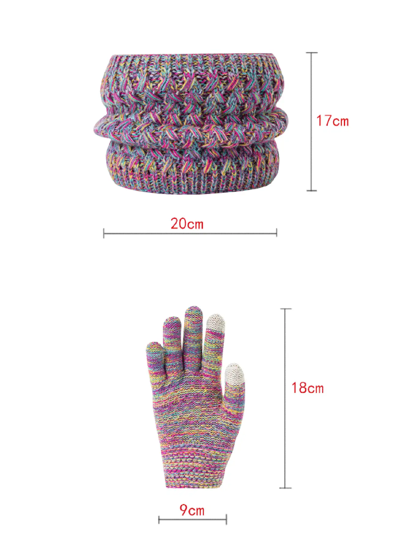 Bộ 3 món mũ ấm áp mùa thu/đông cho trẻ em, khăn quàng cổ và găng tay, mũ len thun hai tua rua dễ thương, bộ 3 món chống lạnh, màu cầu vồng - Nhiều màu - Xem 12