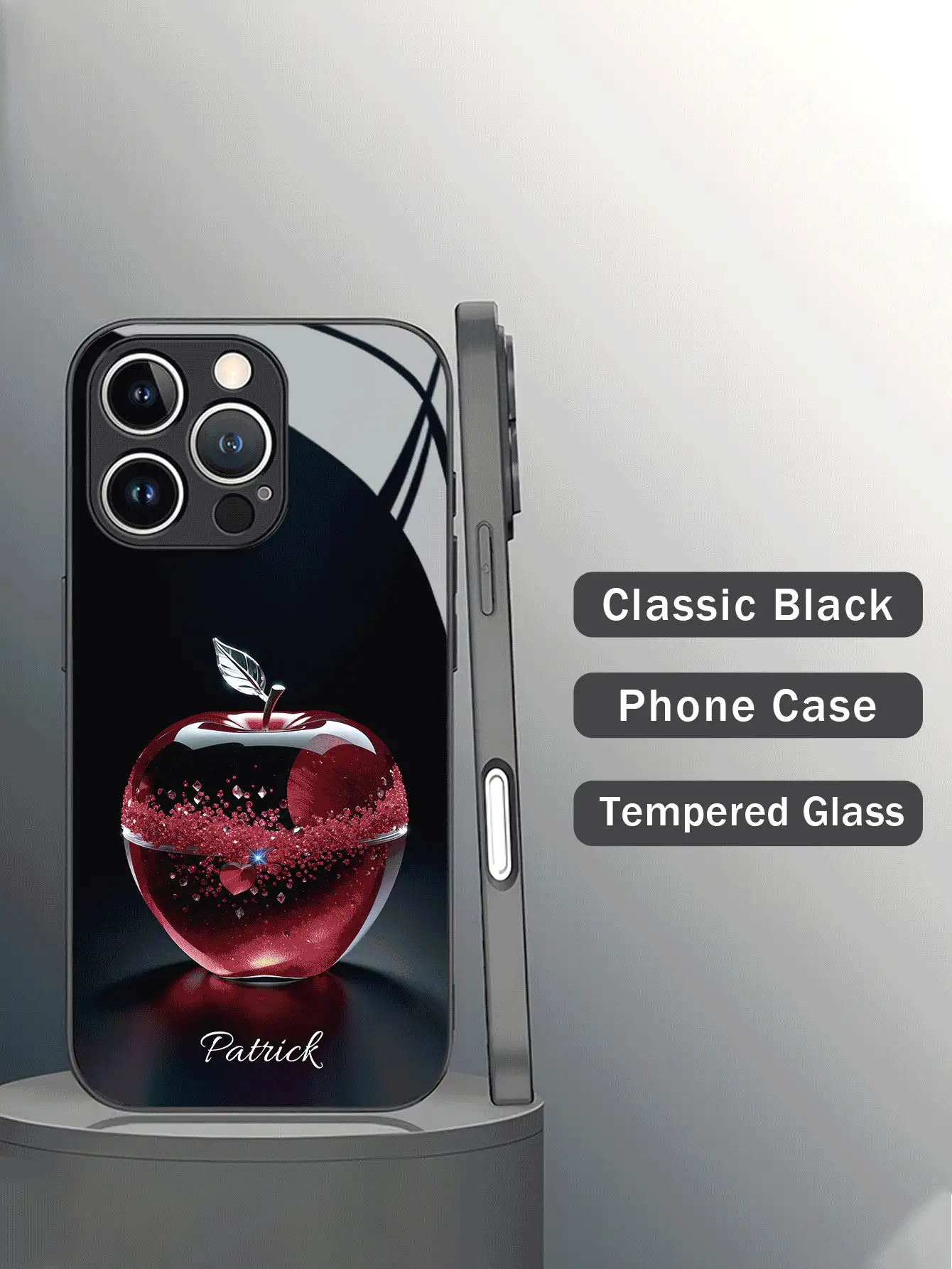 1个可定制姓名的高清玻璃手机壳，苹果图案，时尚、多彩、趣味、简约，配套手机壳，可爱定制，个性化，独特，理想的定制礼物，手机及配件，季节精选，时尚个性化手机壳，送给男朋友、女朋友、家人、朋友、祖父母、情侣，周年纪念日、生日礼物，国际版，非国内版 - 彩色 - 查看 3